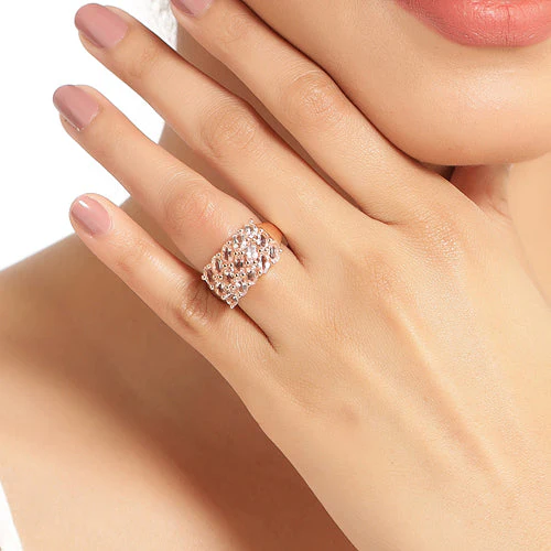 14K Rose Gold Plated 3.30 Carat Genuine Morganite .925 Sterling Silver Ring - Image 9