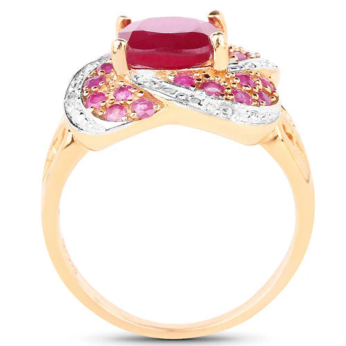 14K Rose Gold Plated 3.88 Carat Glass Filled Ruby, Ruby and White Topaz .925 Sterling Silver Ring - Image 2