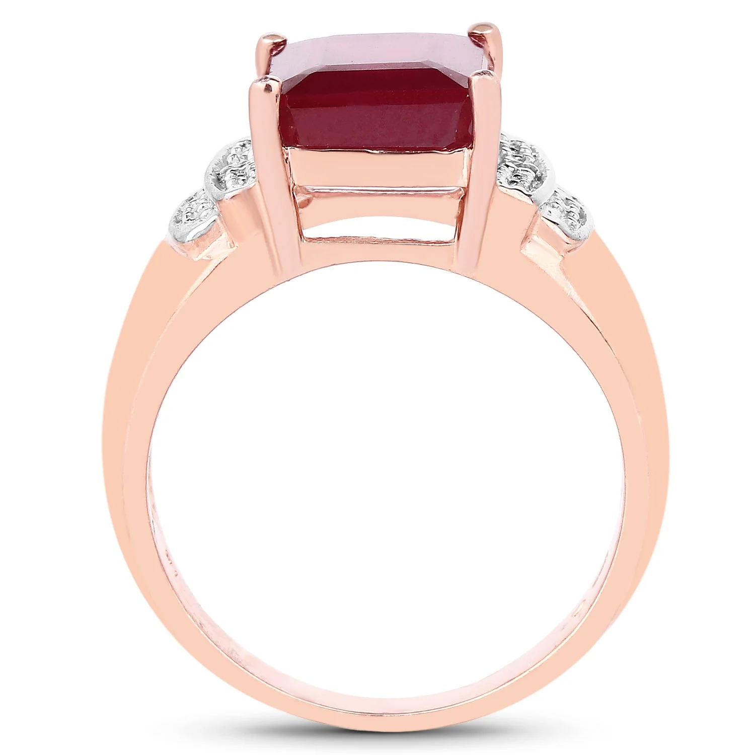 14K Rose Gold Plated 4.26 Carat Genuine Glass Filled Ruby and White Topaz .925 Sterling Silver Ring - Image 2