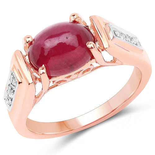 14K Rose Gold Plated 4.71 Carat Genuine Glass Filled Ruby and White Topaz .925 Sterling Silver Ring - Image 4