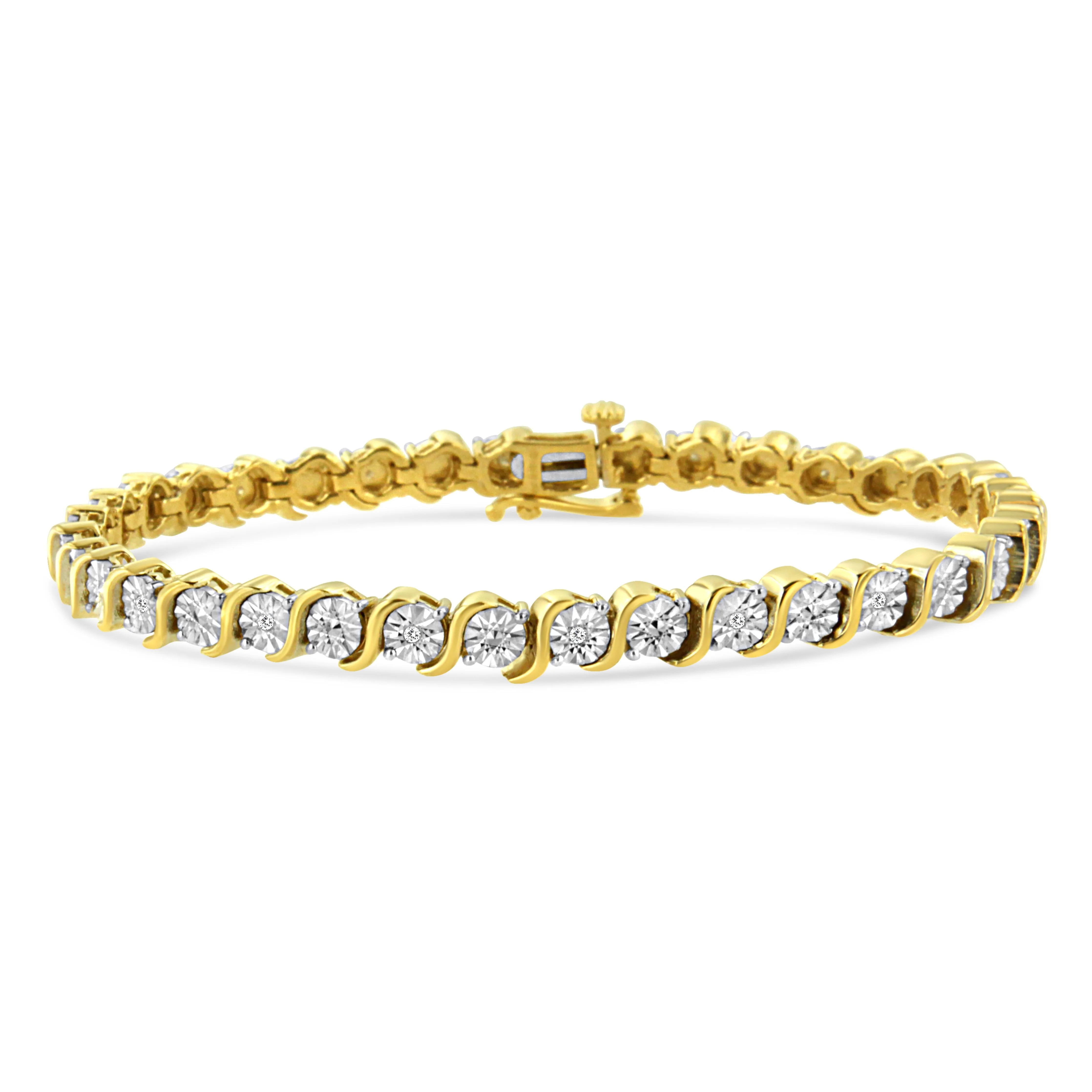14K Rose Gold Plated .925 Sterling Silver 1/10 Cttw Diamond Round Miracle Plate and "S" Link Tennis Bracelet (I-J Color, I2- I3 Clarity) - 7" - Image 14