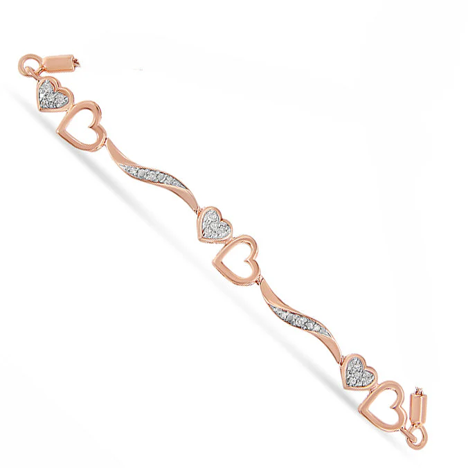 14K Rose Gold Plated .925 Sterling Silver 1/10 Cttw Diamond Wave and Hearts 4â€-10â€ Adjustable Bolo Bracelet (I-J Color, I3 Clarity) - Image 3