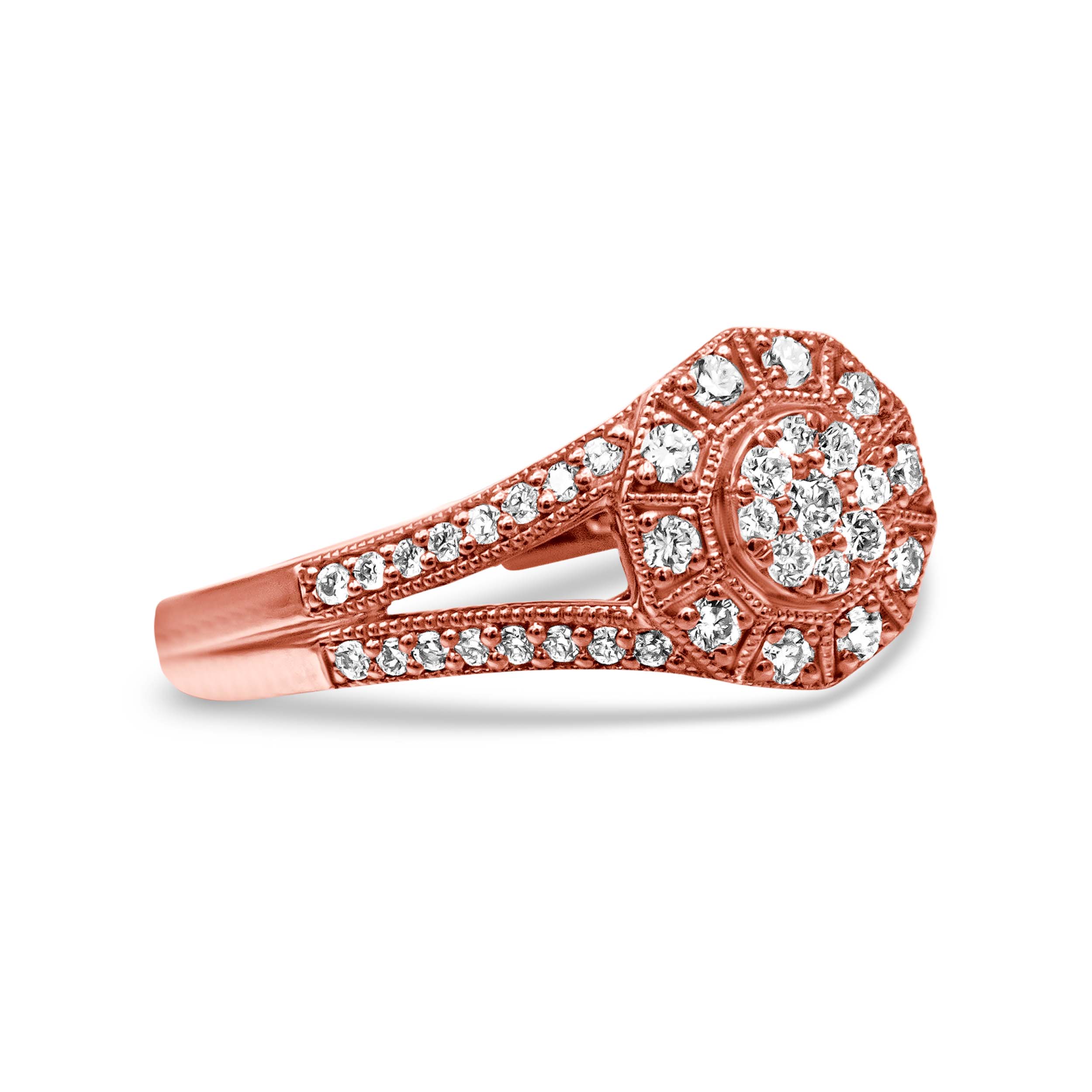 14K Rose Gold Plated .925 Sterling Silver 1/2 Cttw Pave Diamond Halo Cluster Split Shank Cocktail Ring (I-J Color, I1-I2 Clarity) - Size 6 - Image 5