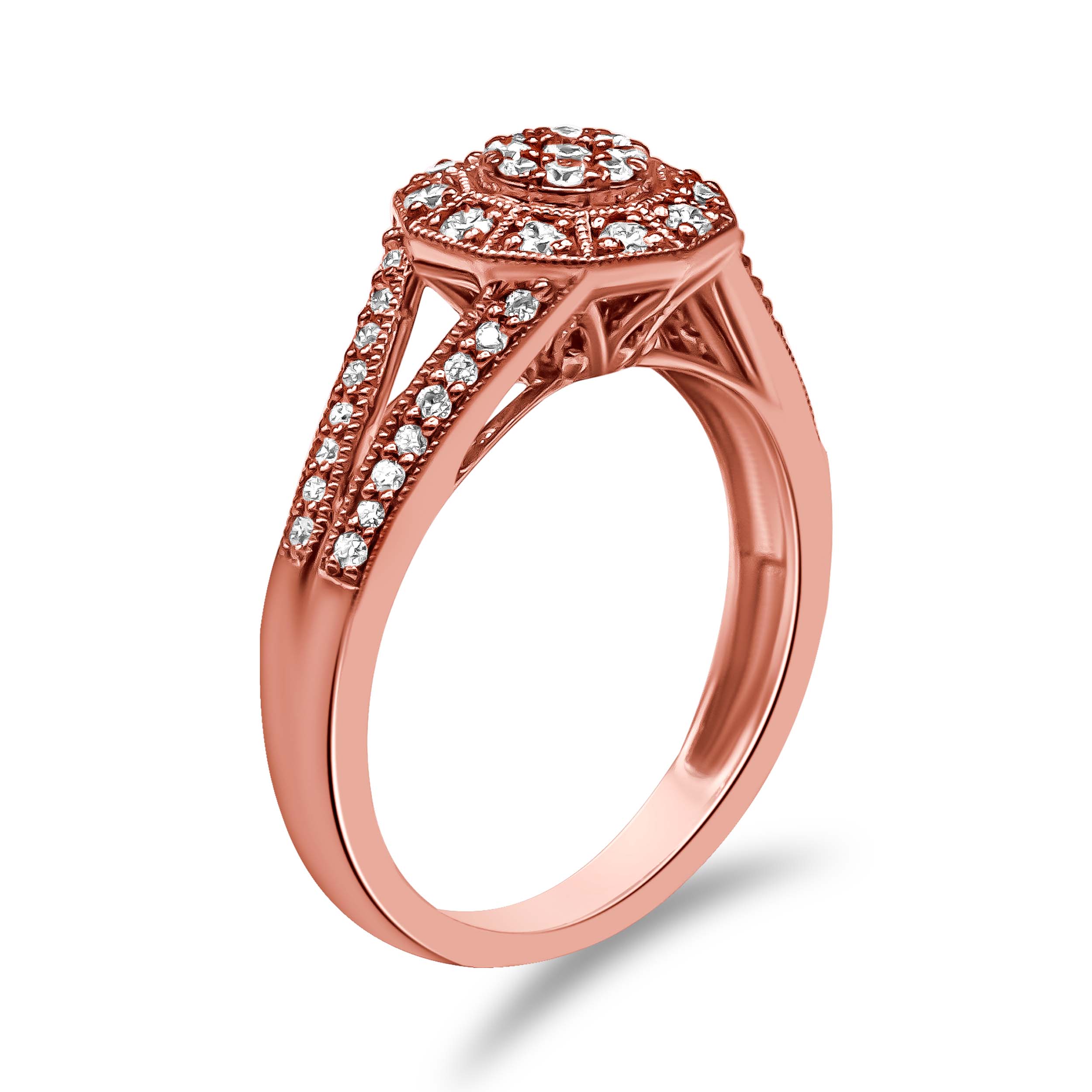 14K Rose Gold Plated .925 Sterling Silver 1/2 Cttw Pave Diamond Halo Cluster Split Shank Cocktail Ring (I-J Color, I1-I2 Clarity) - Size 6 - Image 6