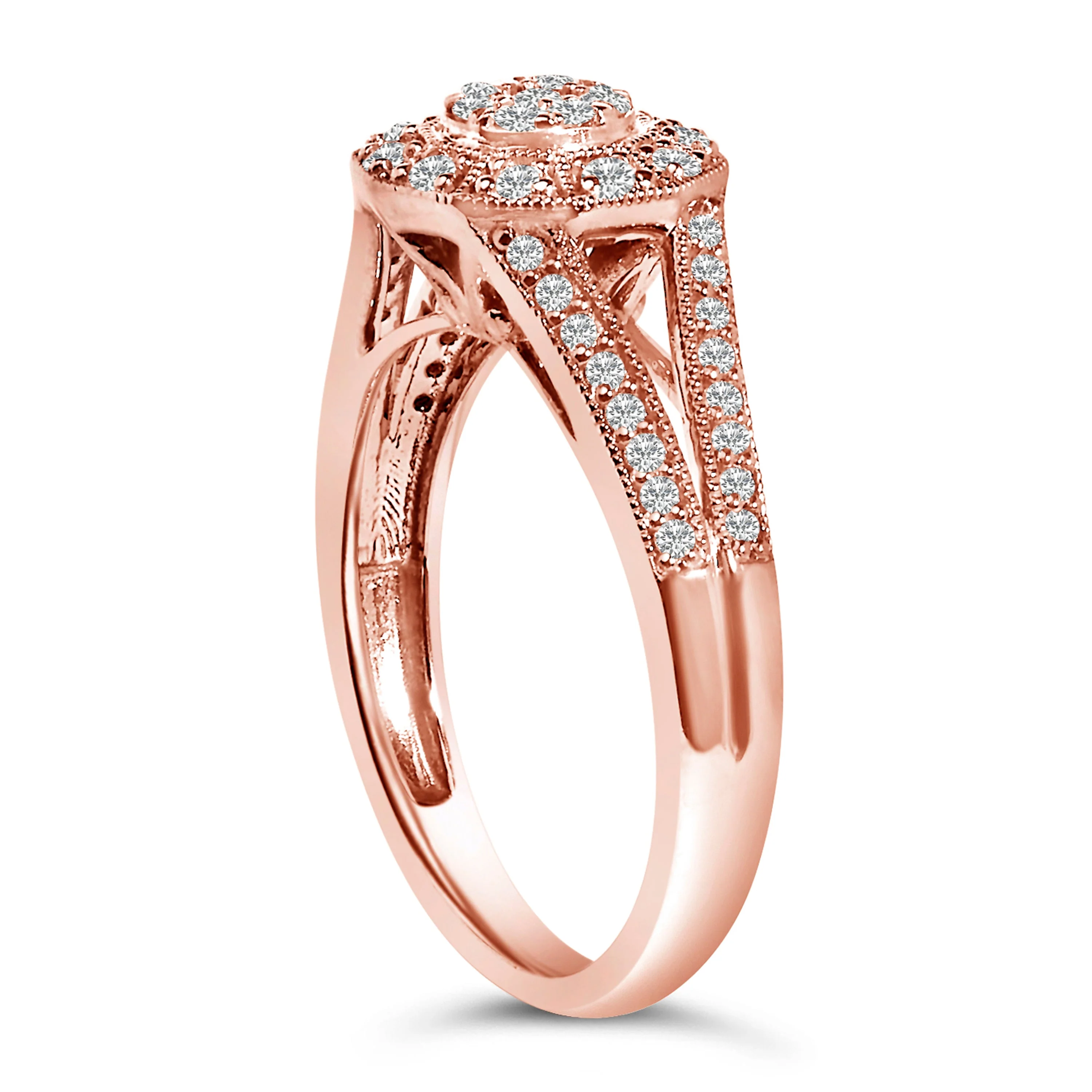 14K Rose Gold Plated .925 Sterling Silver 1/2 Cttw Pave Diamond Halo Cluster Split Shank Cocktail Ring (I-J Color, I1-I2 Clarity) - Size 6 - Image 7