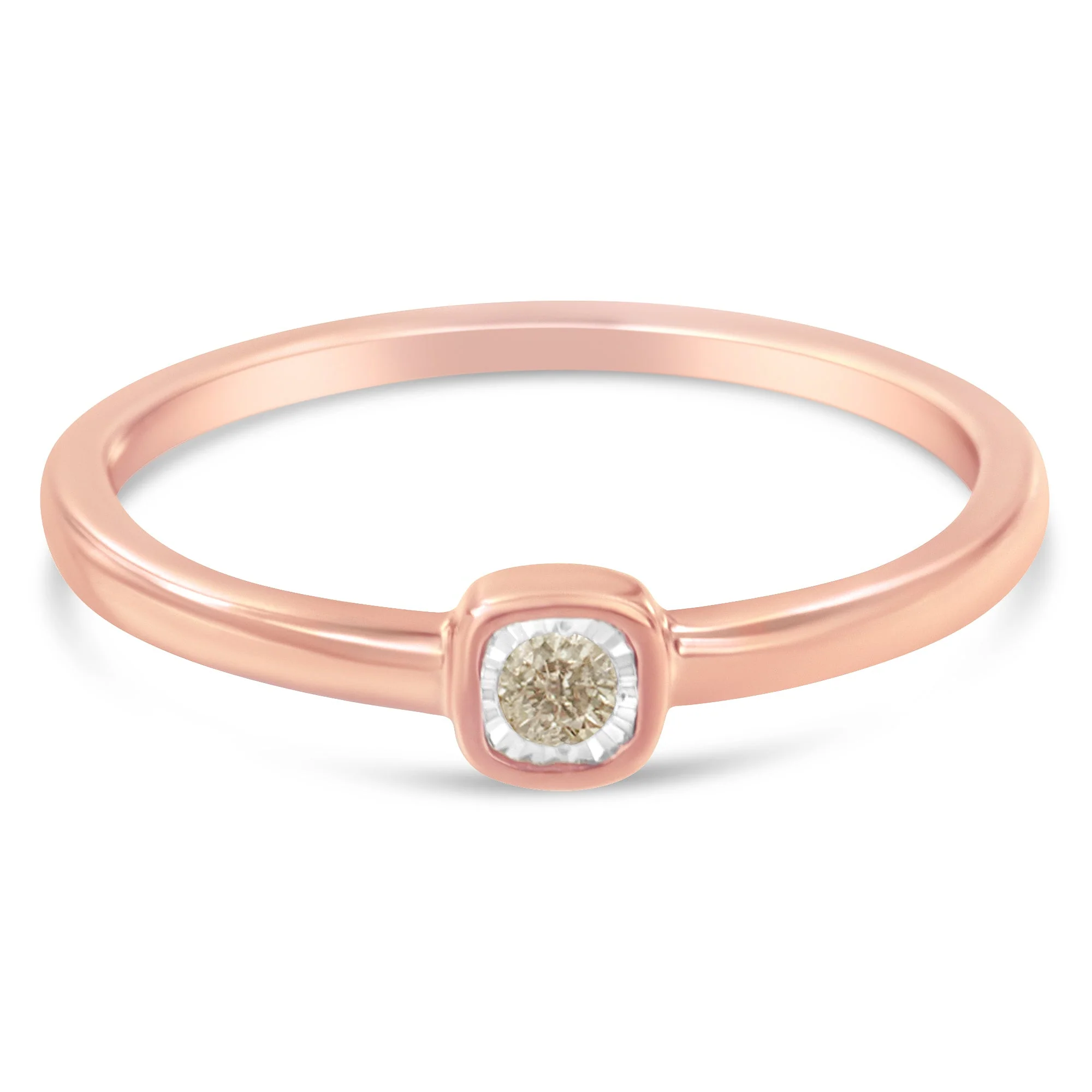 14K Rose Gold Plated .925 Sterling Silver 1/20 Carat Diamond Square Cushion-Shaped Miracle Set Petite Fashion Promise Ring (J-K Color, I1-I2 Clarity) - Size 6 - Image 4