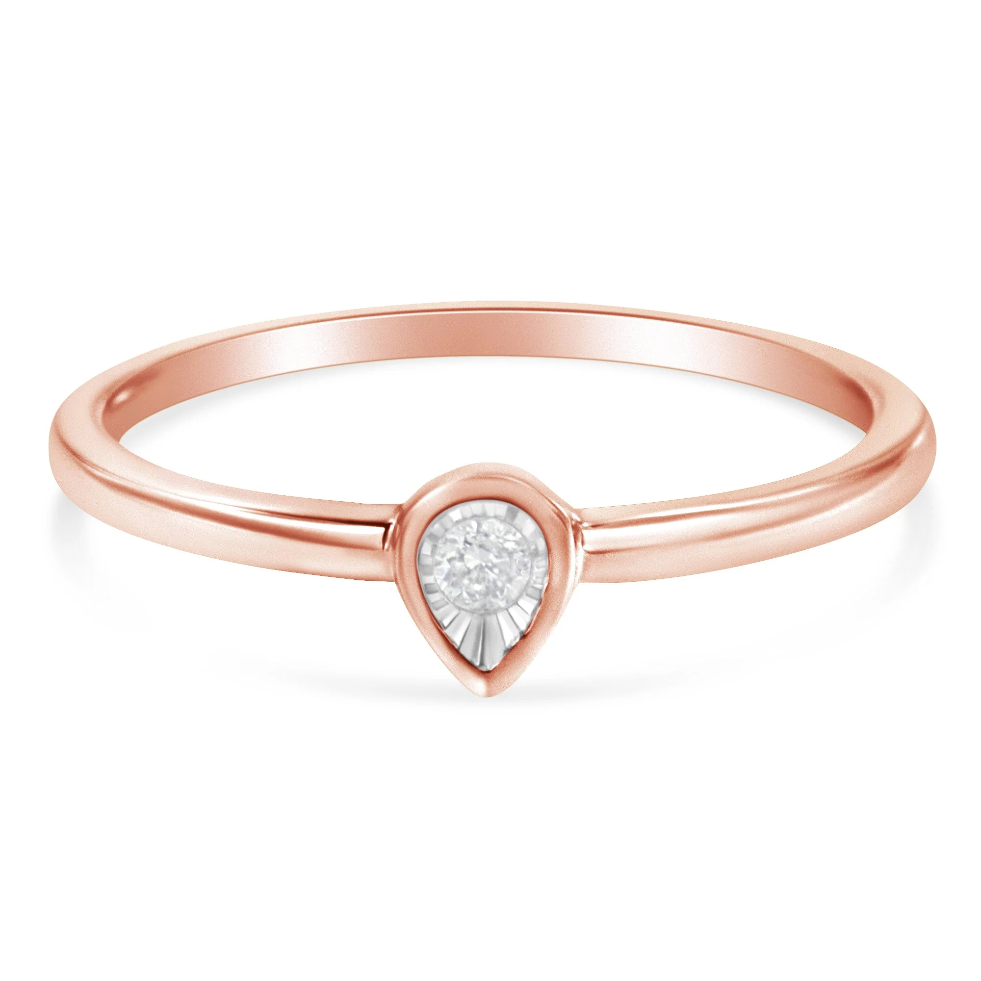 14K Rose Gold Plated .925 Sterling Silver 1/20 Carat Diamond Teardrop Pear-Shaped Miracle Set Petite Fashion Ring (J-K Color, I1-I2 Clarity) - Size 6 - Image 3