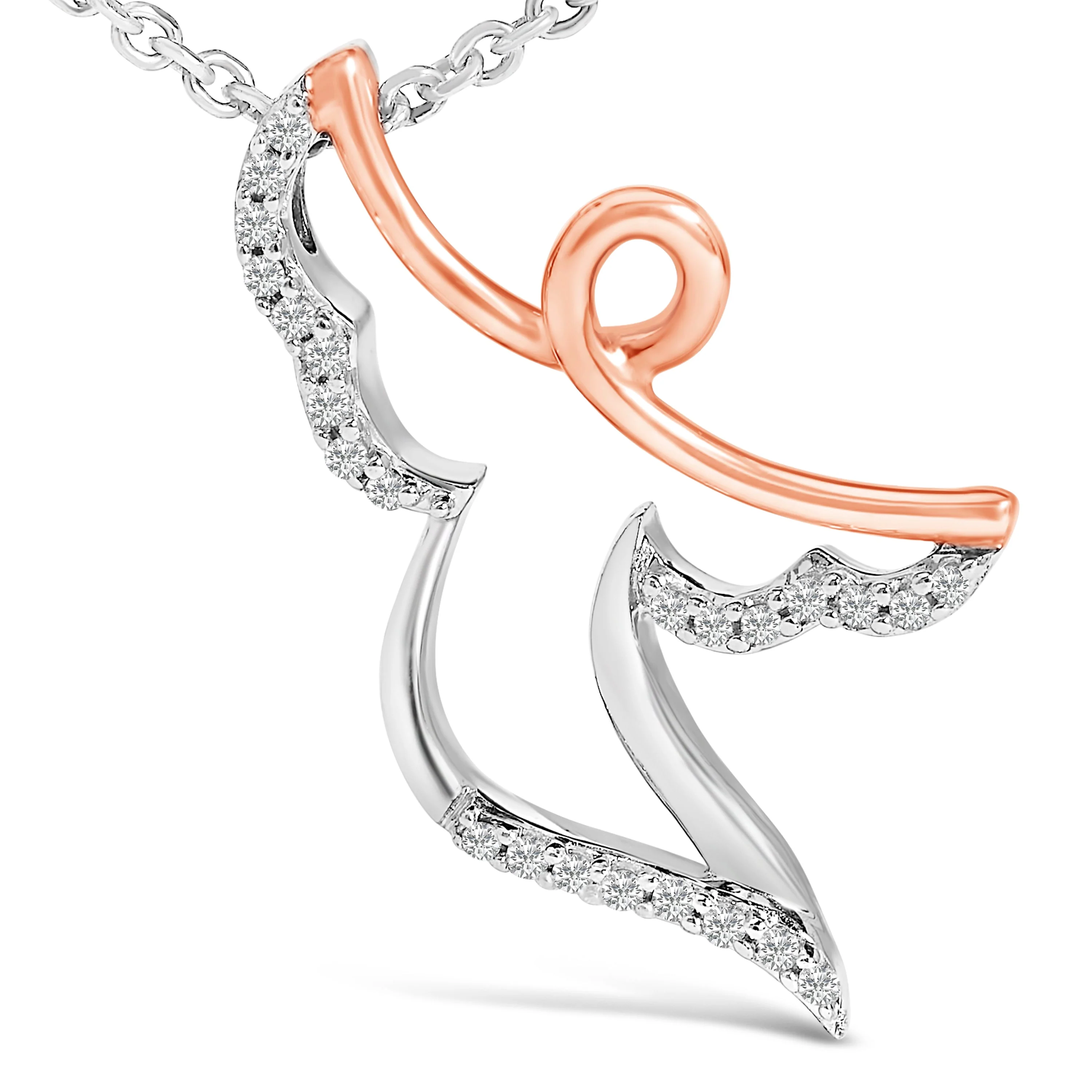 14K Rose Gold Plated Sterling Silver 1/10 Cttw Diamond Angel Pendant Necklace - Image 2
