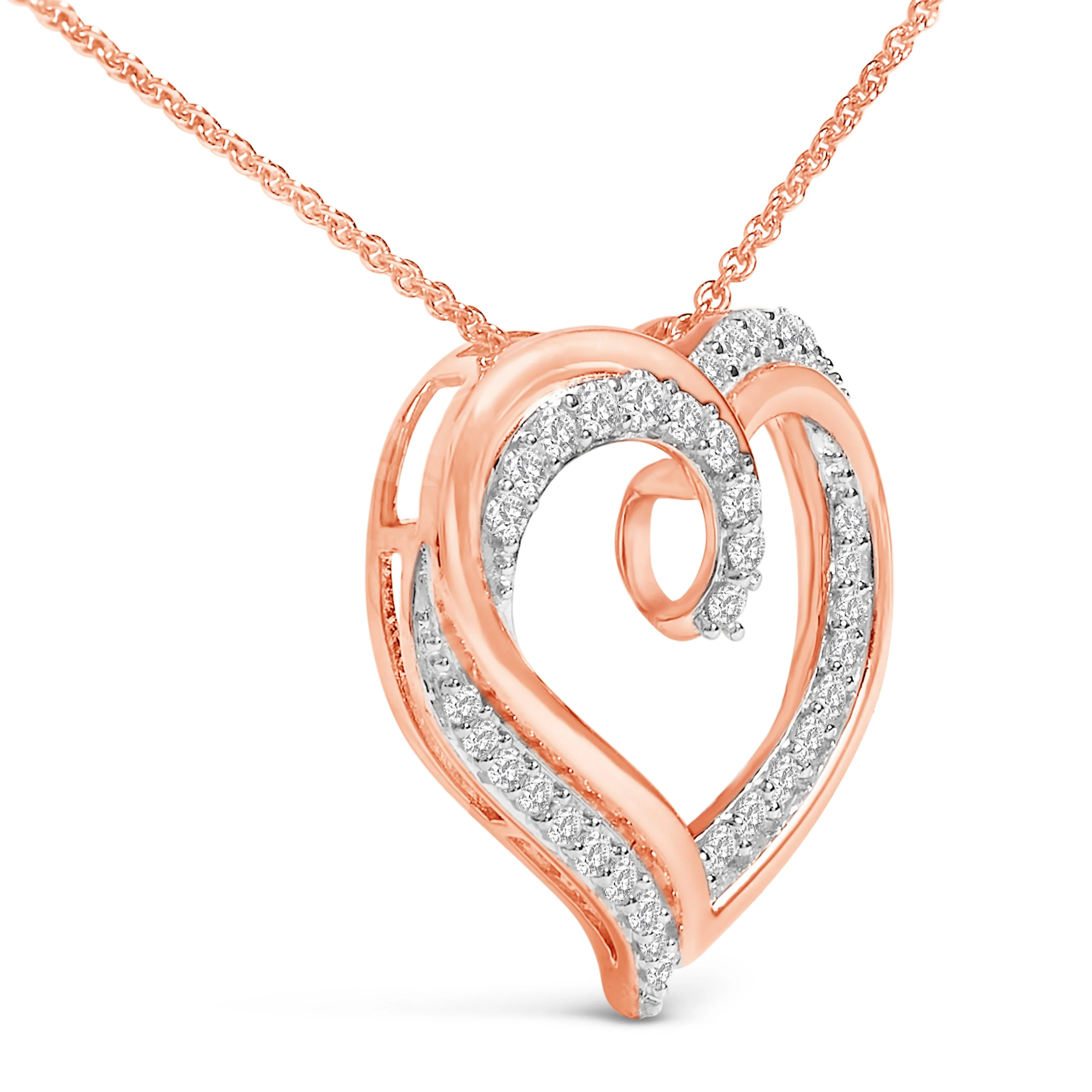 14K Rose Gold Plated Sterling Silver 1/2 Cttw Diamond Open Heart Pendant Necklace - Image 3