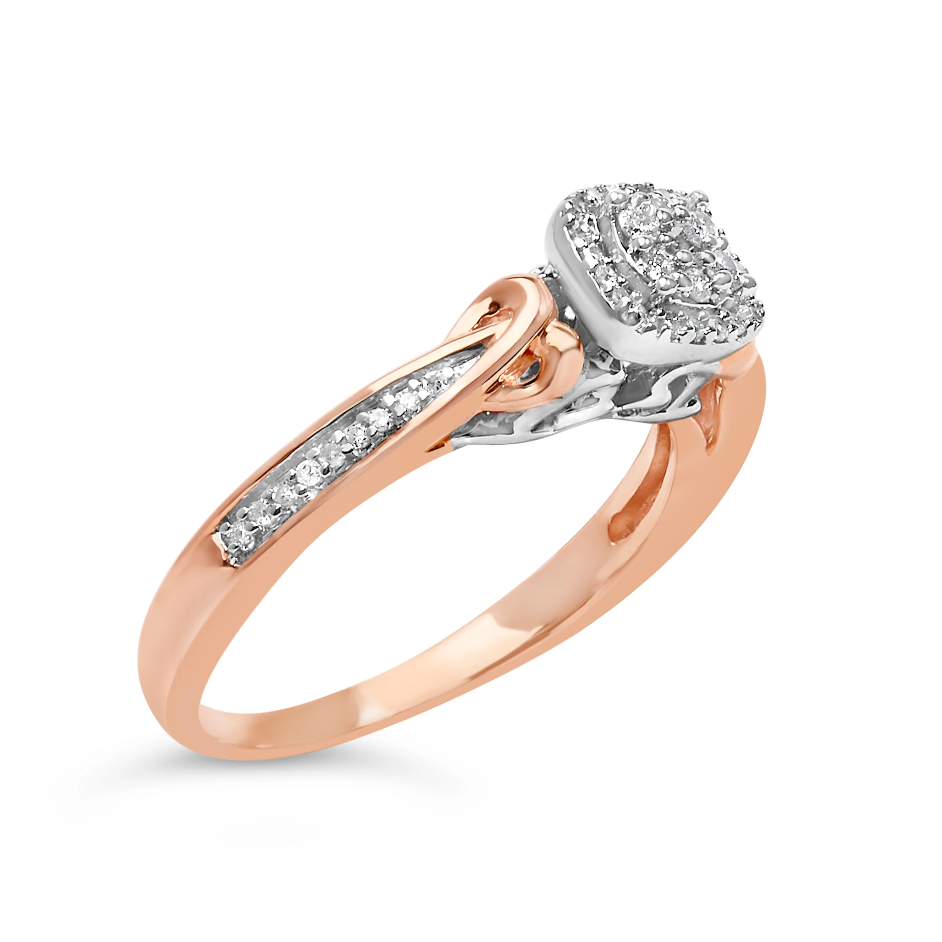 14K Rose Gold Plated Sterling Silver 1/6 Cttw Diamond Knot Cluster Ring - Image 3