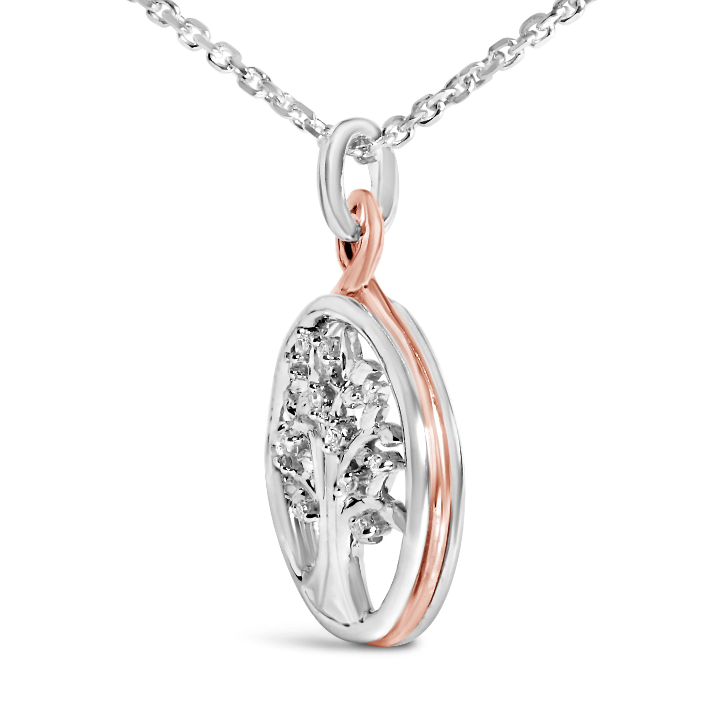 14K Rose Gold Plated Sterling Silver Diamond Accent Tree of Life Pendant Necklace - Image 3