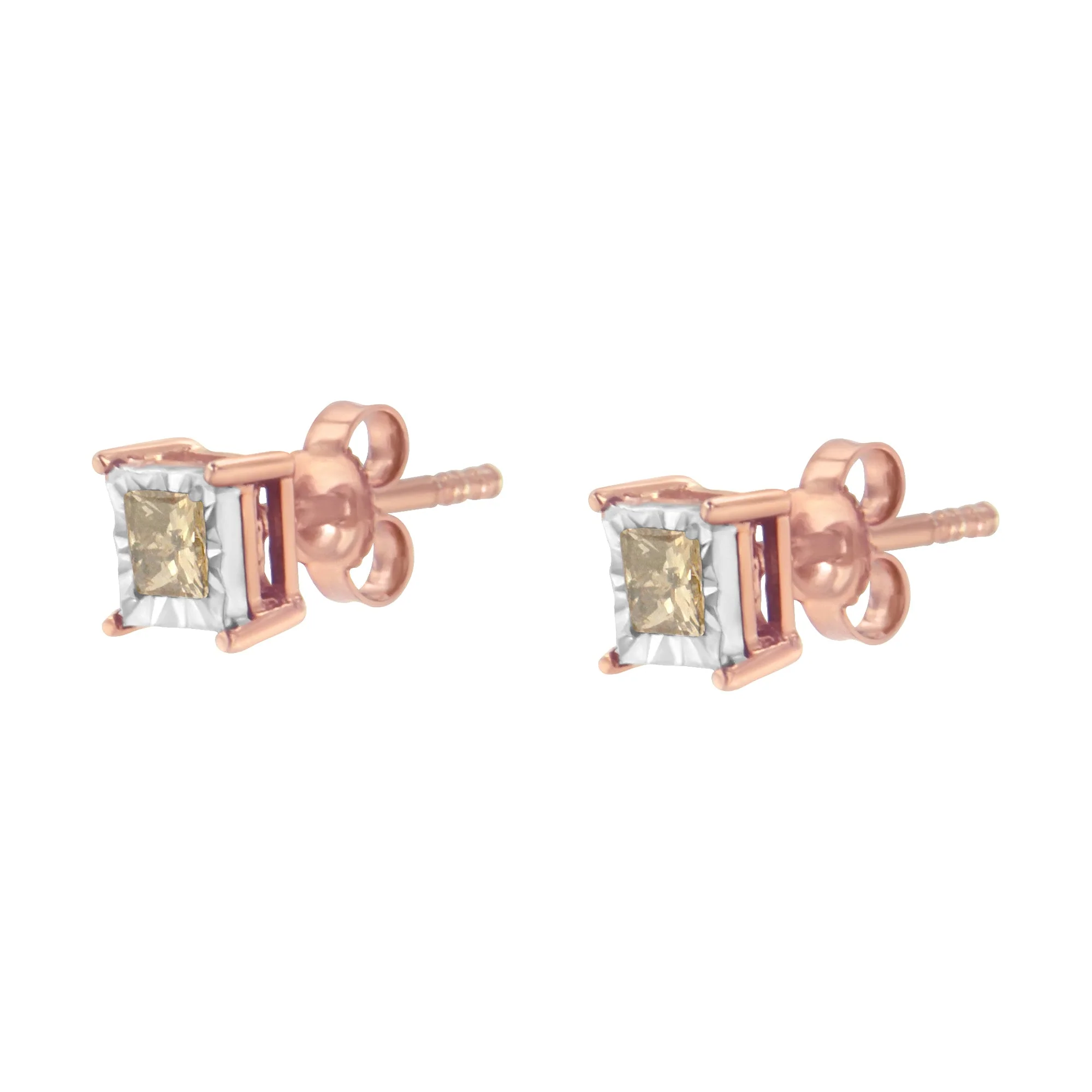 14K Rose Gold Plated Two-Tone .925 Sterling Silver 1/2 Cttw Princess-Cut Square Diamond Solitaire Miracle-Plate Stud Earrings (K-L Color, I2-I3 Clarity) - Image 8