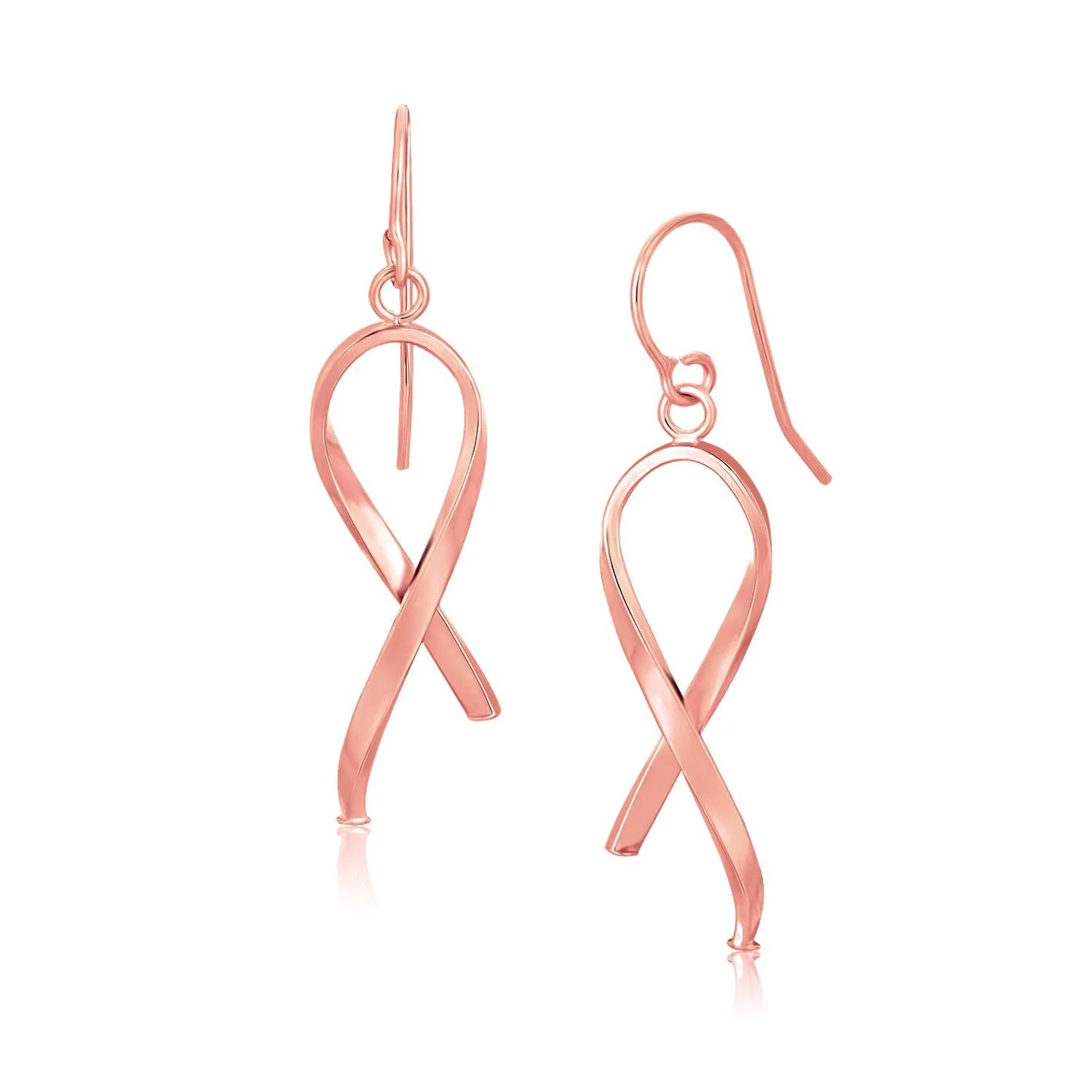 14k Rose Gold Polished Ribbon Style Drop Earrings - Image 3
