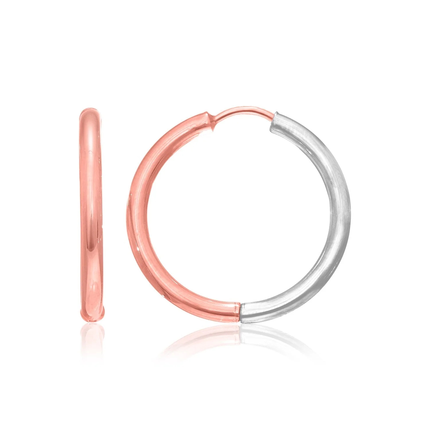 14k Rose & White Gold Hinged Hoop Earrings - Image 2