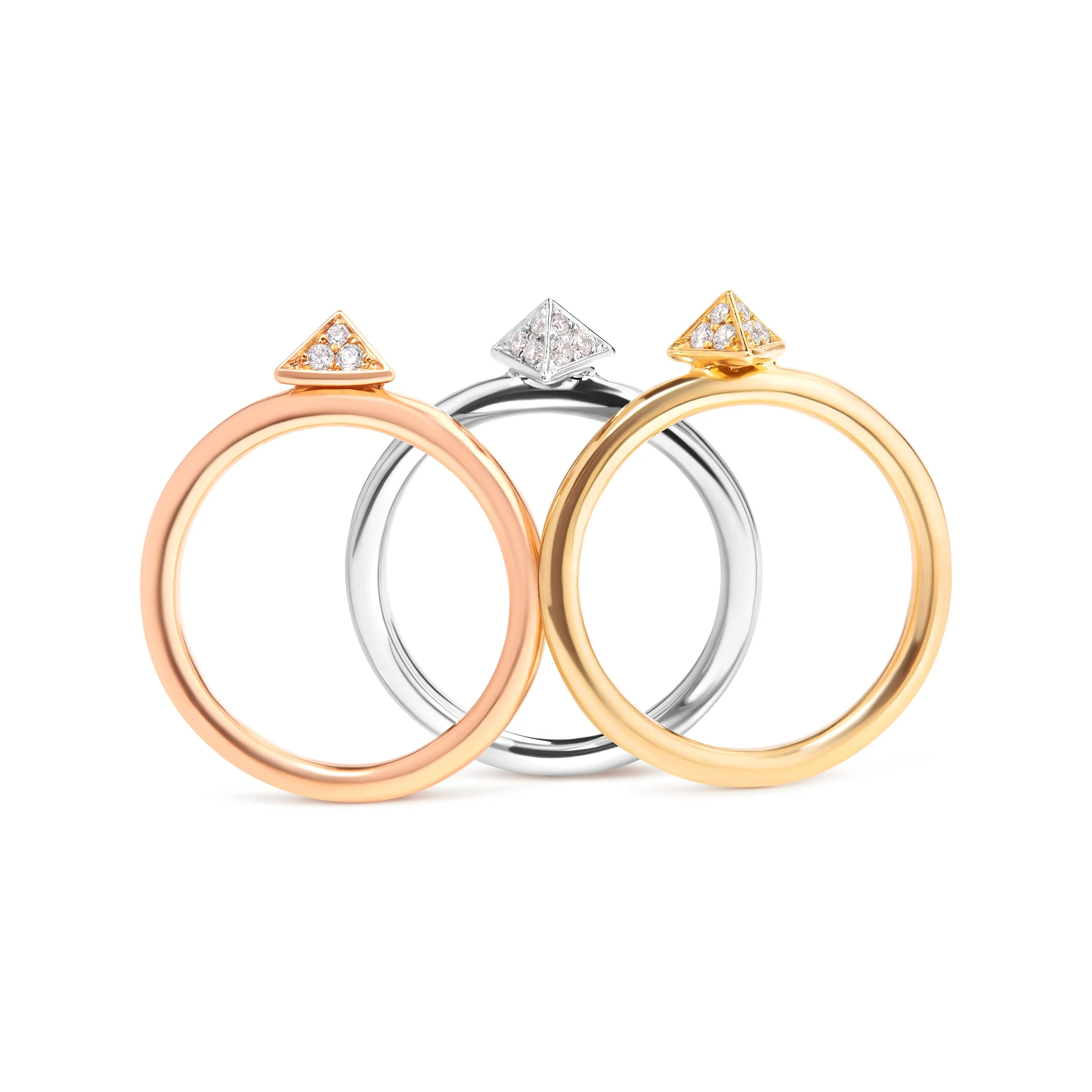 14K Tri Color Gold 1/3 Cttw Diamond Pyramid Stackable Band Ring Set (G-H Color, SI1-SI2 Clarity) - Size 7 - Image 6