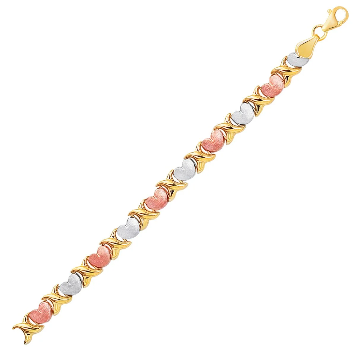 14k Tri-Color Gold Fancy Satin Heart Line Bracelet - Image 5