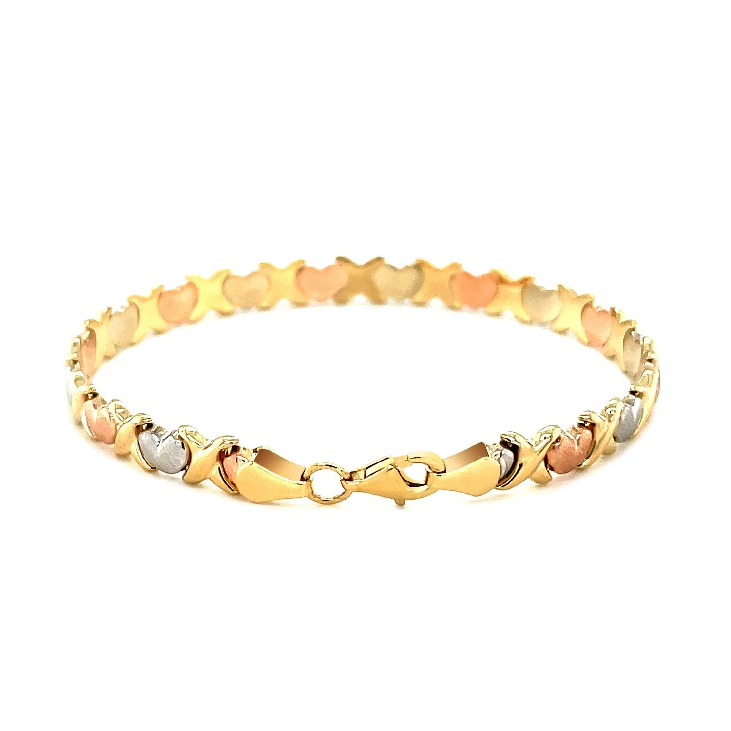 14k Tri-Color Gold Fancy Satin Heart Line Bracelet - Image 7