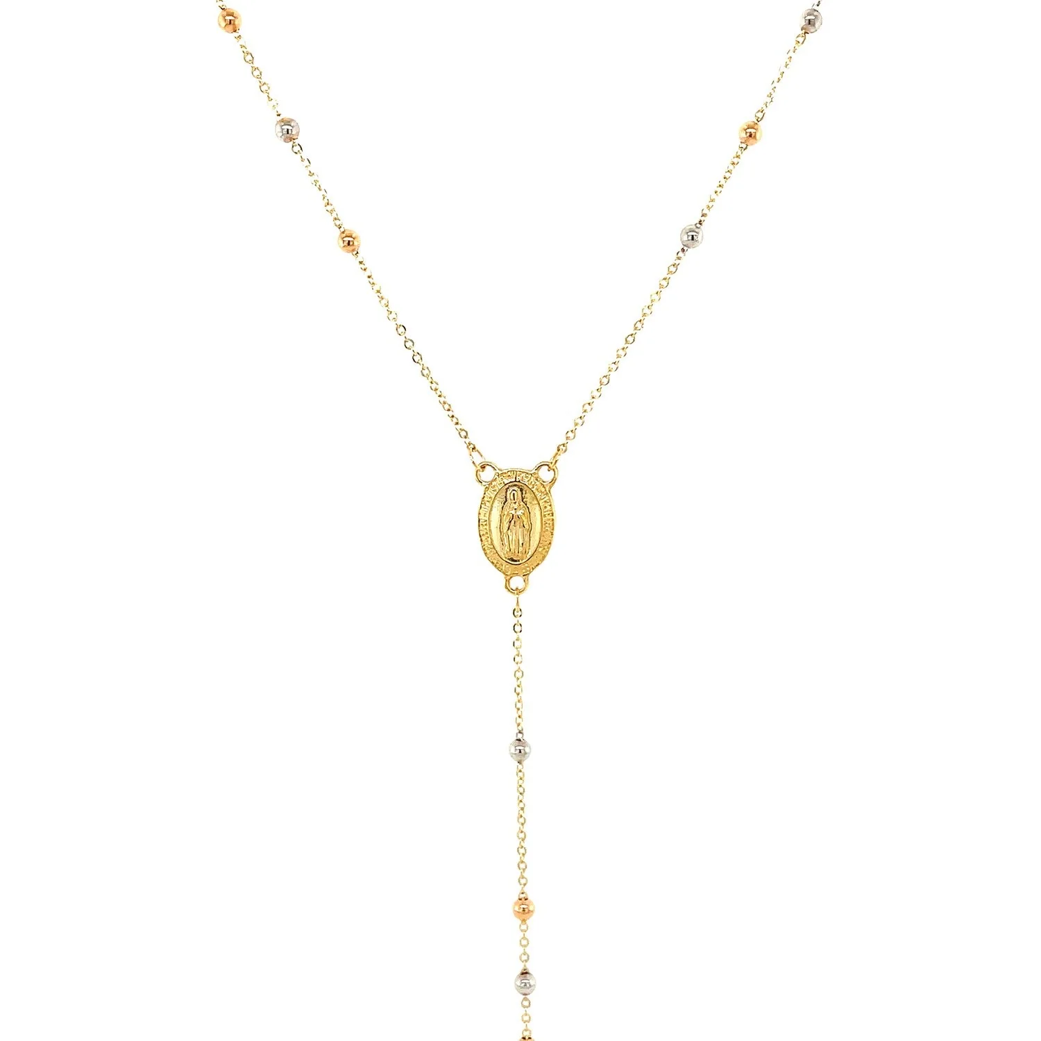 14k Tri Color Gold Lariat Rosary Necklace - Image 6