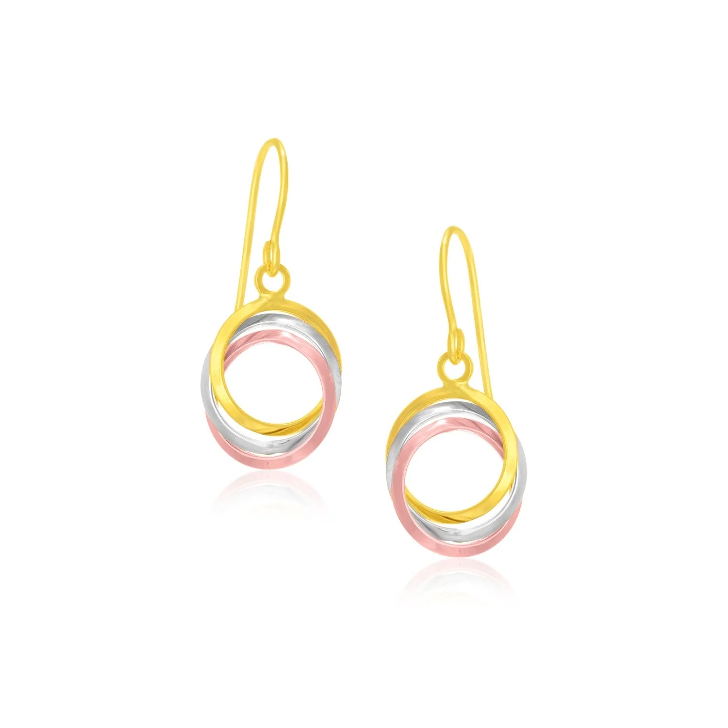 14k Tri-Color Gold Open Entwined Ring Earrings - Image 2