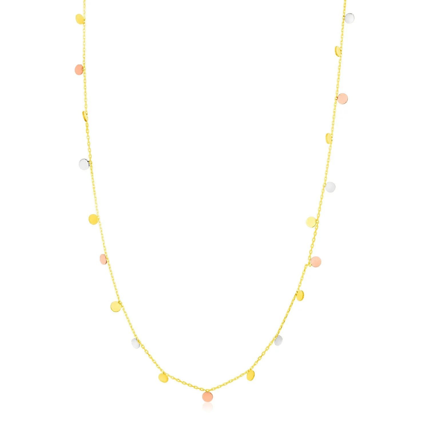 14K Tri Color Necklace with Dangling Circles - Image 4