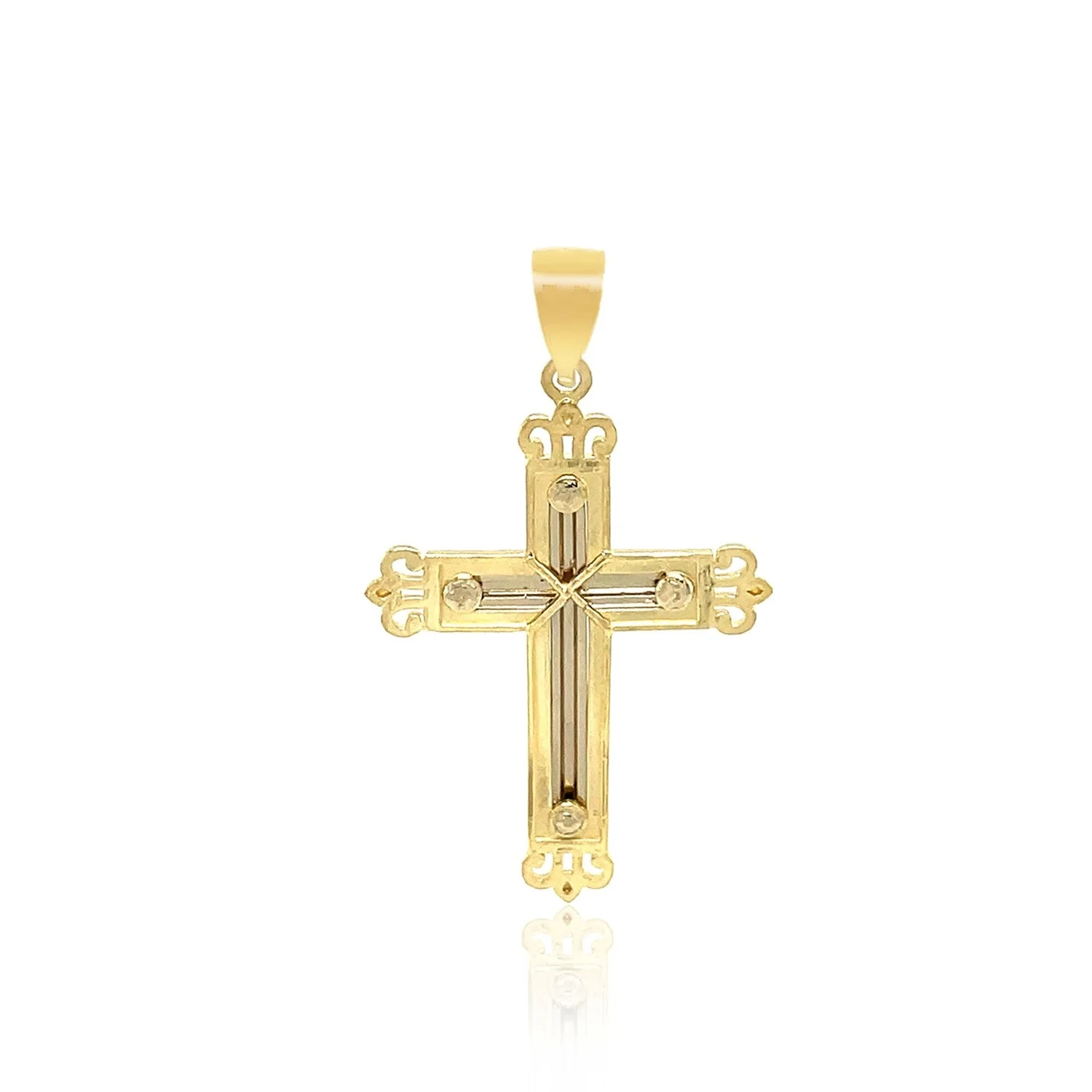 14k Two-Tone Gold Cross Pendant with an Ornate Budded Style - Image 5
