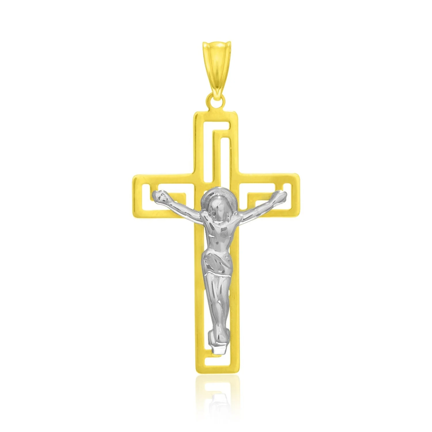 14k Two-Tone Gold Cross with Figure Pendant - Image 3