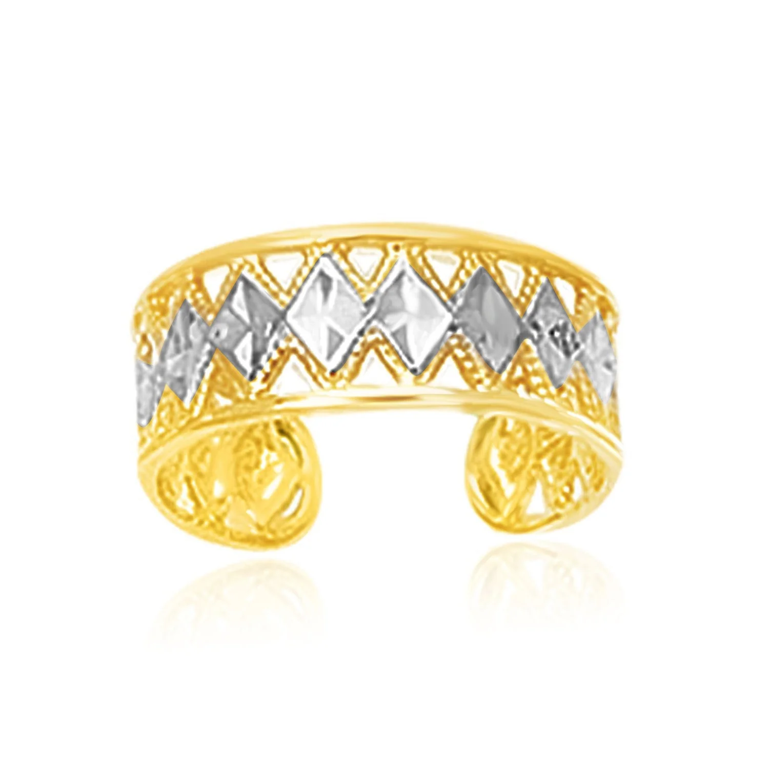 14k Two-Tone Gold Cuff Type Cut-Out Toe Ring with Diamond Design - Image 2