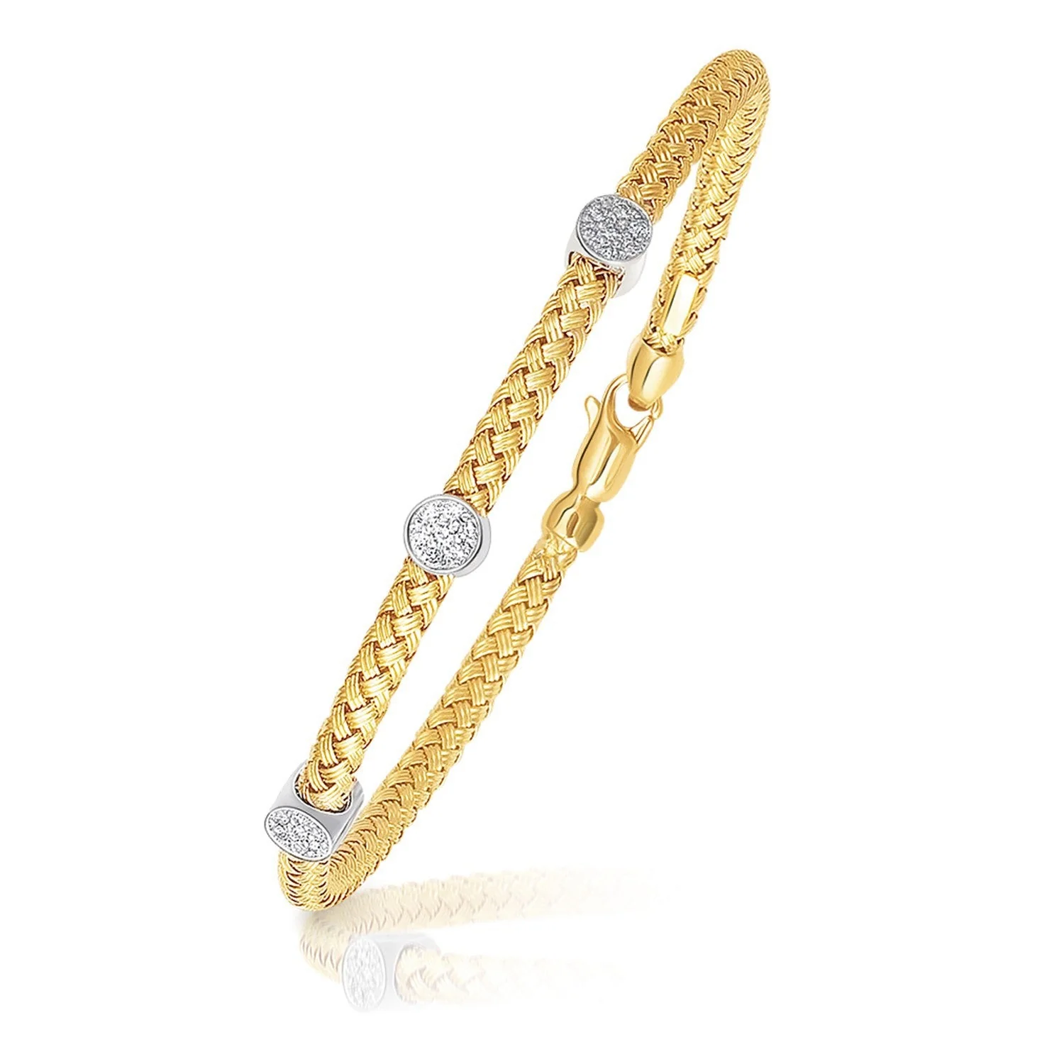 14k Two-Tone Gold Diamond Accent Station Basket Weave Bracelet - Image 2