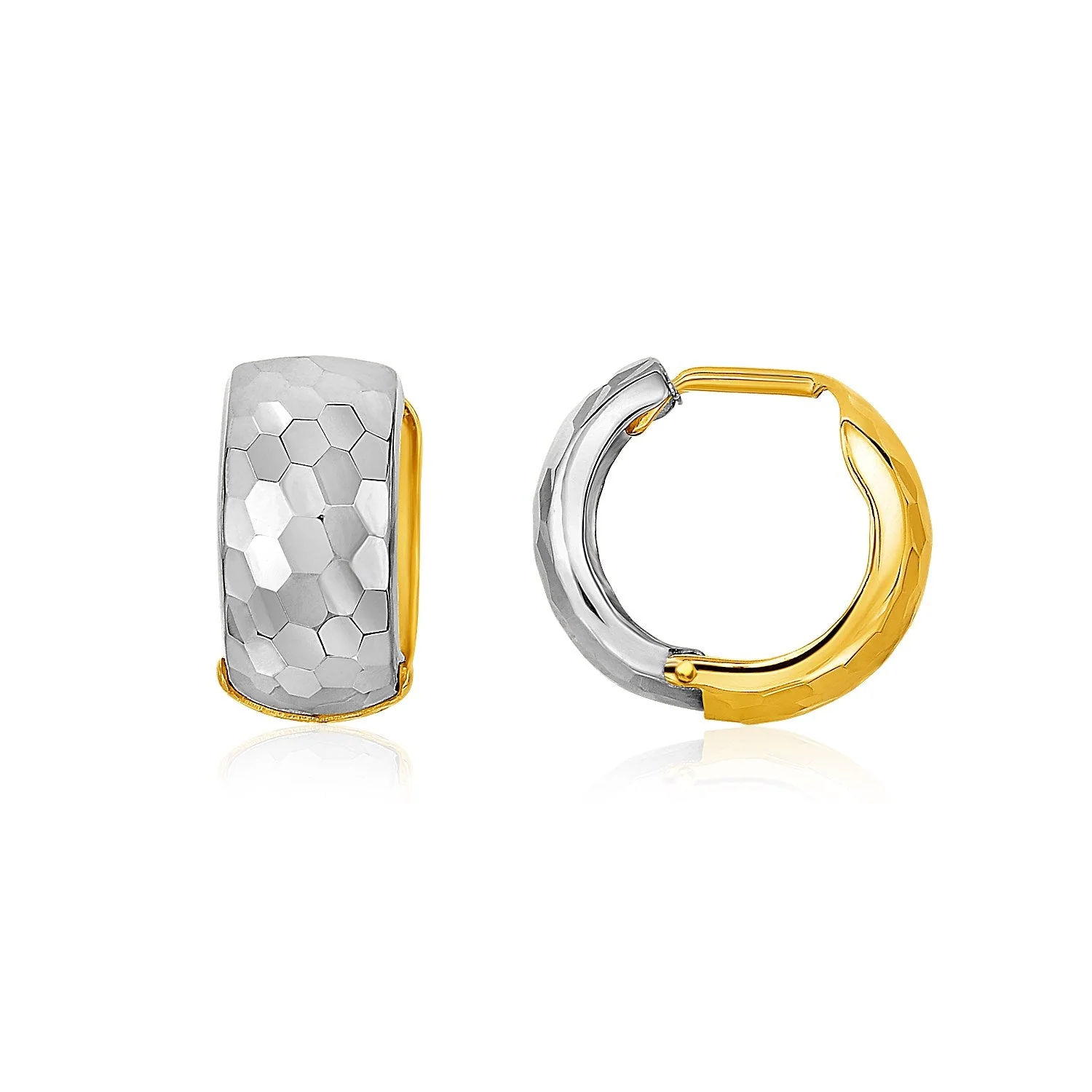 14k Two-Tone Gold Diamond Cut and Interlaced Style Hoop Earrings - Image 2
