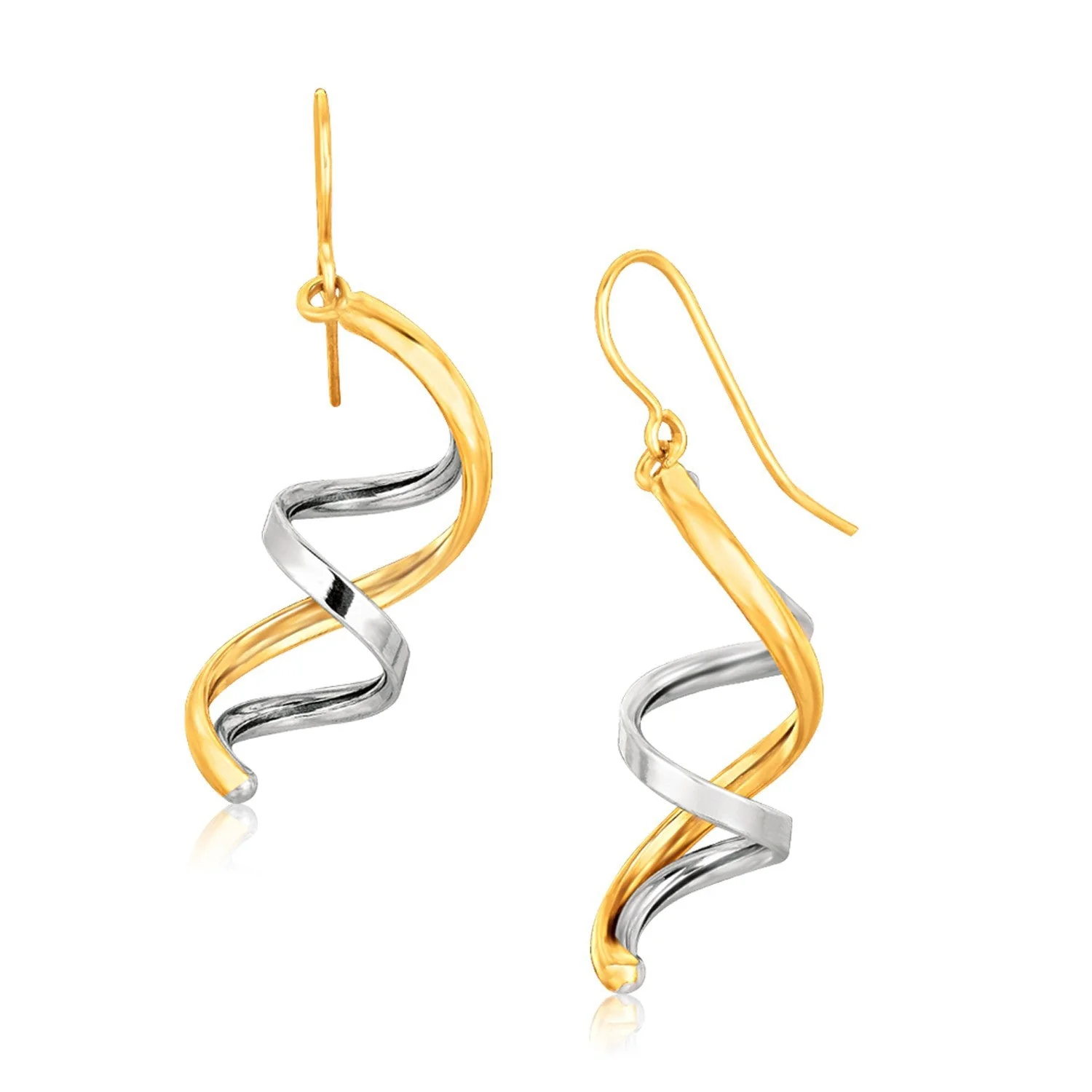 14k Two Tone Gold Double Helix Polished Dangling Earrings - Image 2