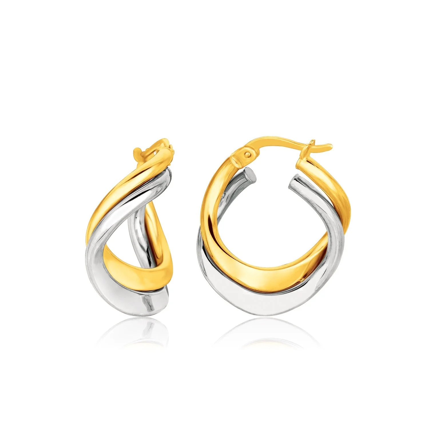 14k Two Tone Gold Earrings in Fancy Double Twist Style - Image 2