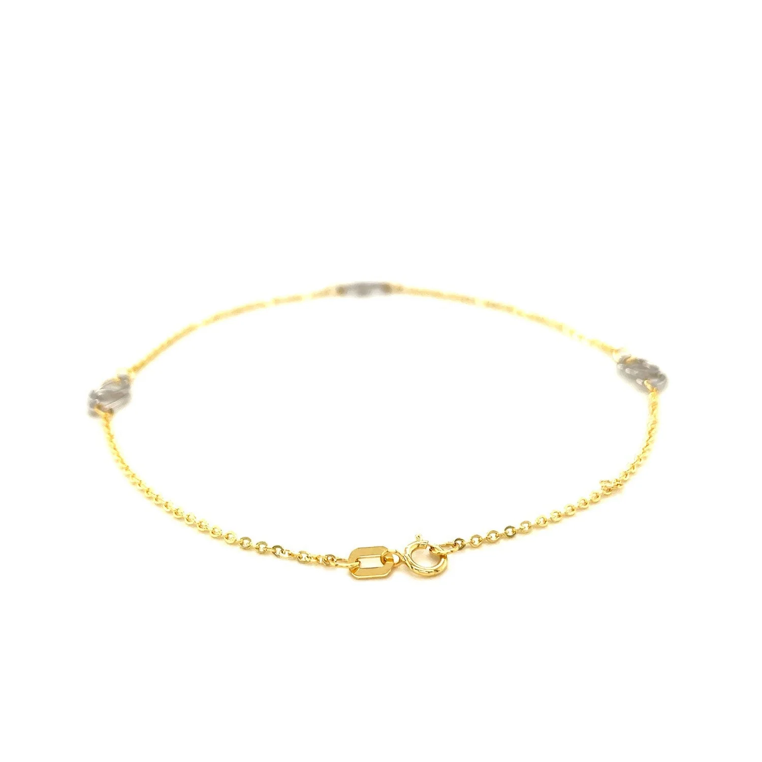 14k Two Tone Gold Entwined Heart Stationed Anklet - Image 3