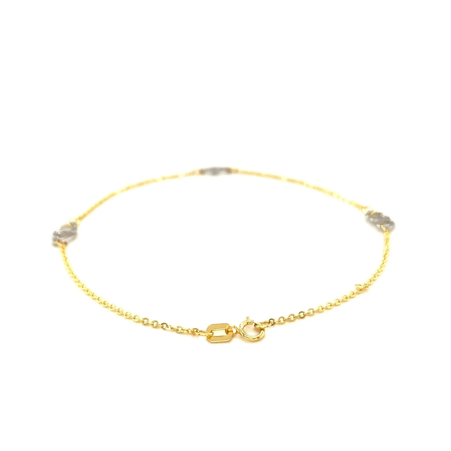14k Two Tone Gold Entwined Heart Stationed Anklet - Image 7
