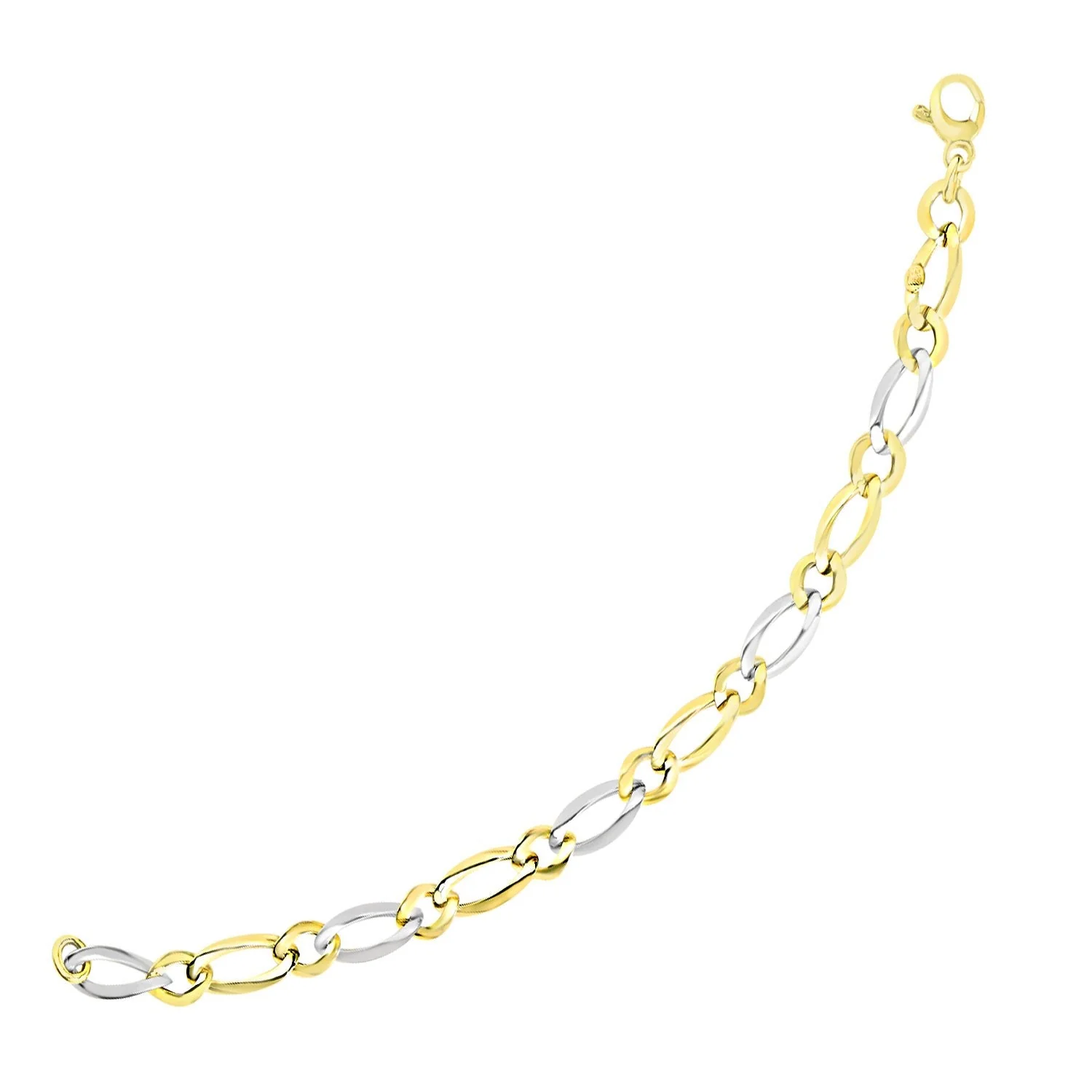 14k Two-Tone Gold Figaro Chain Bracelet with Long and Short Links - Image 3