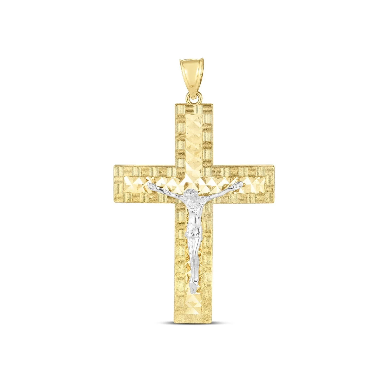 14k Two Tone Gold High Polish Diamond Cut Cross Pendant - Image 3