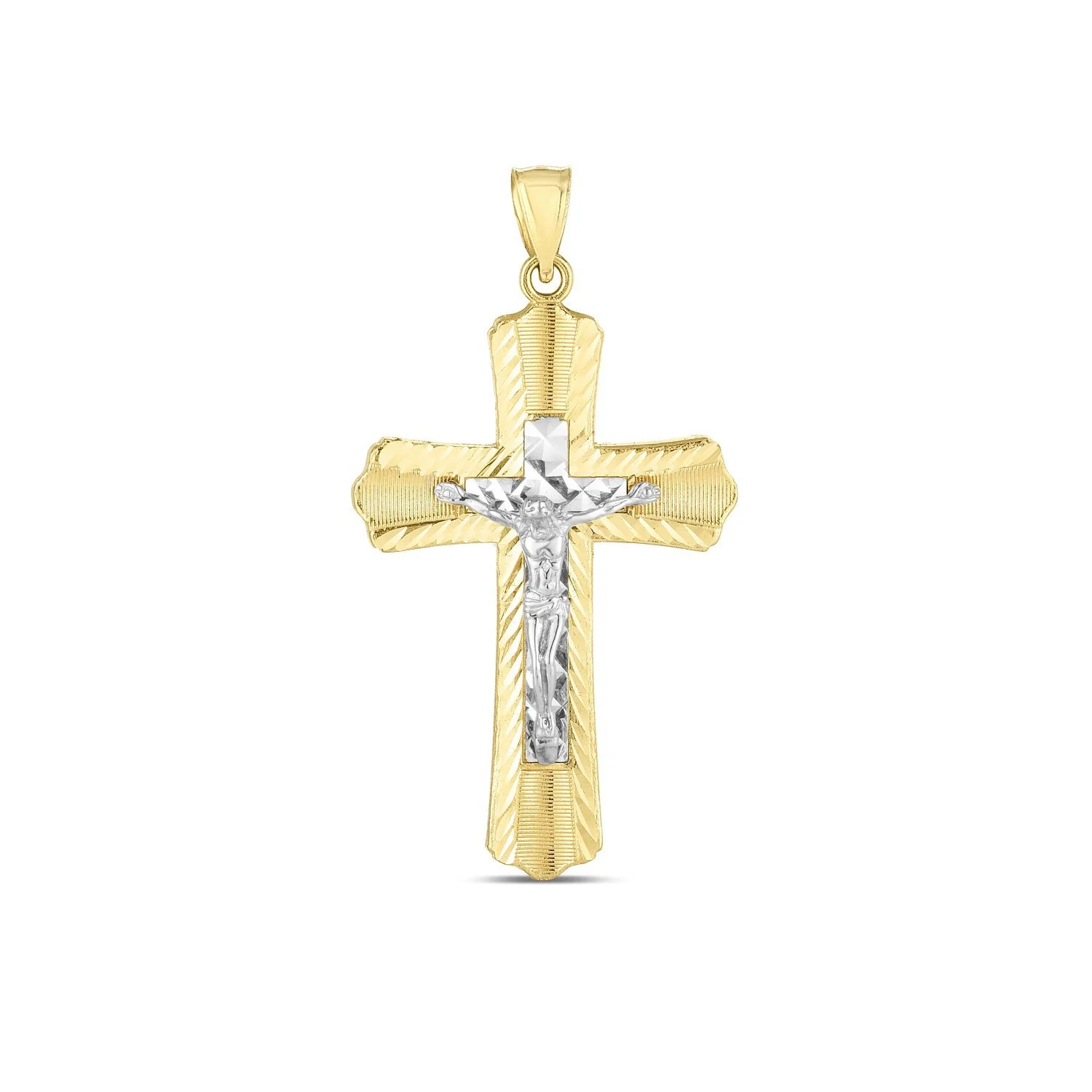 14k Two Tone Gold High Polish Diamond Cut Cross Pendant - Image 2