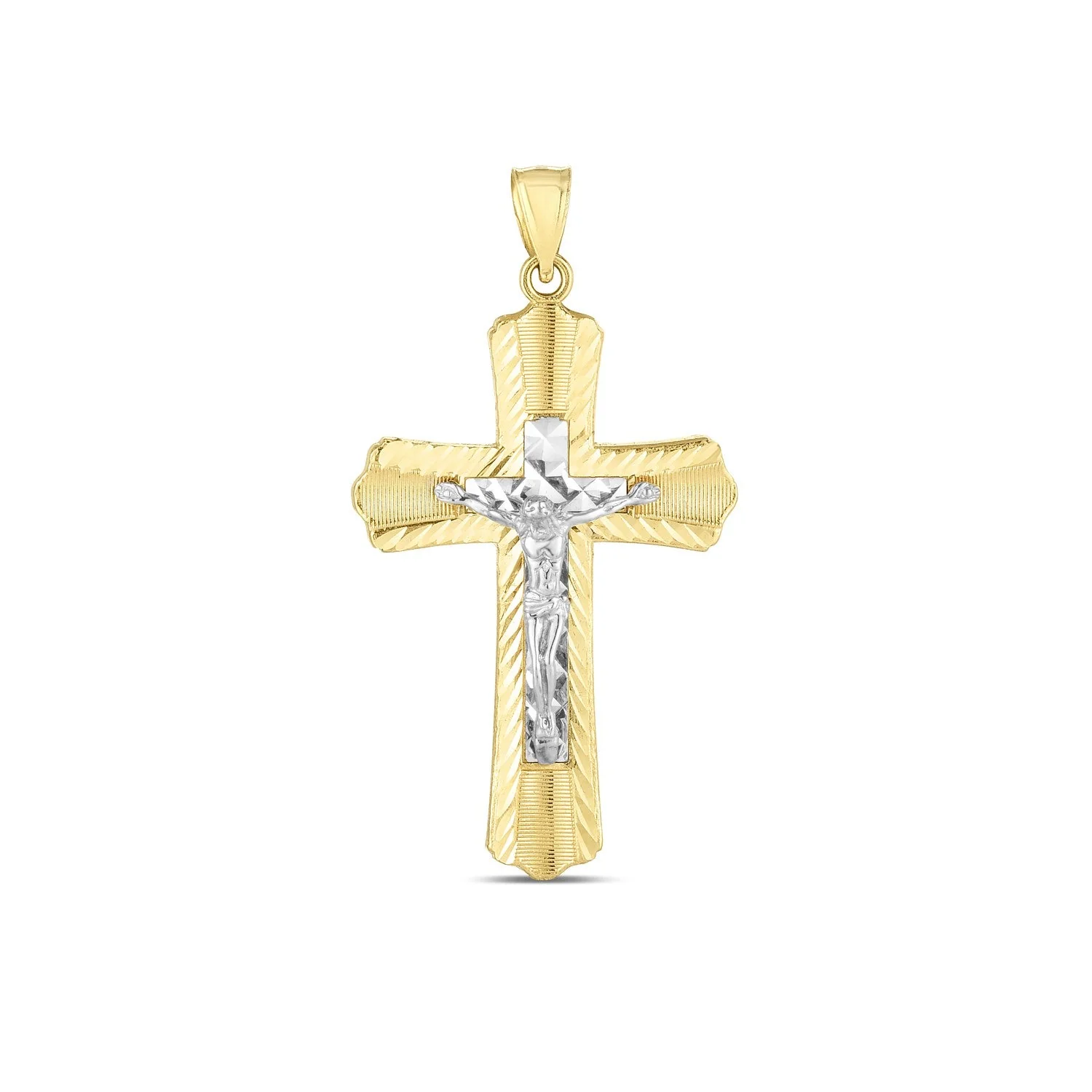 14k Two Tone Gold High Polish Diamond Cut Cross Pendant - Image 3