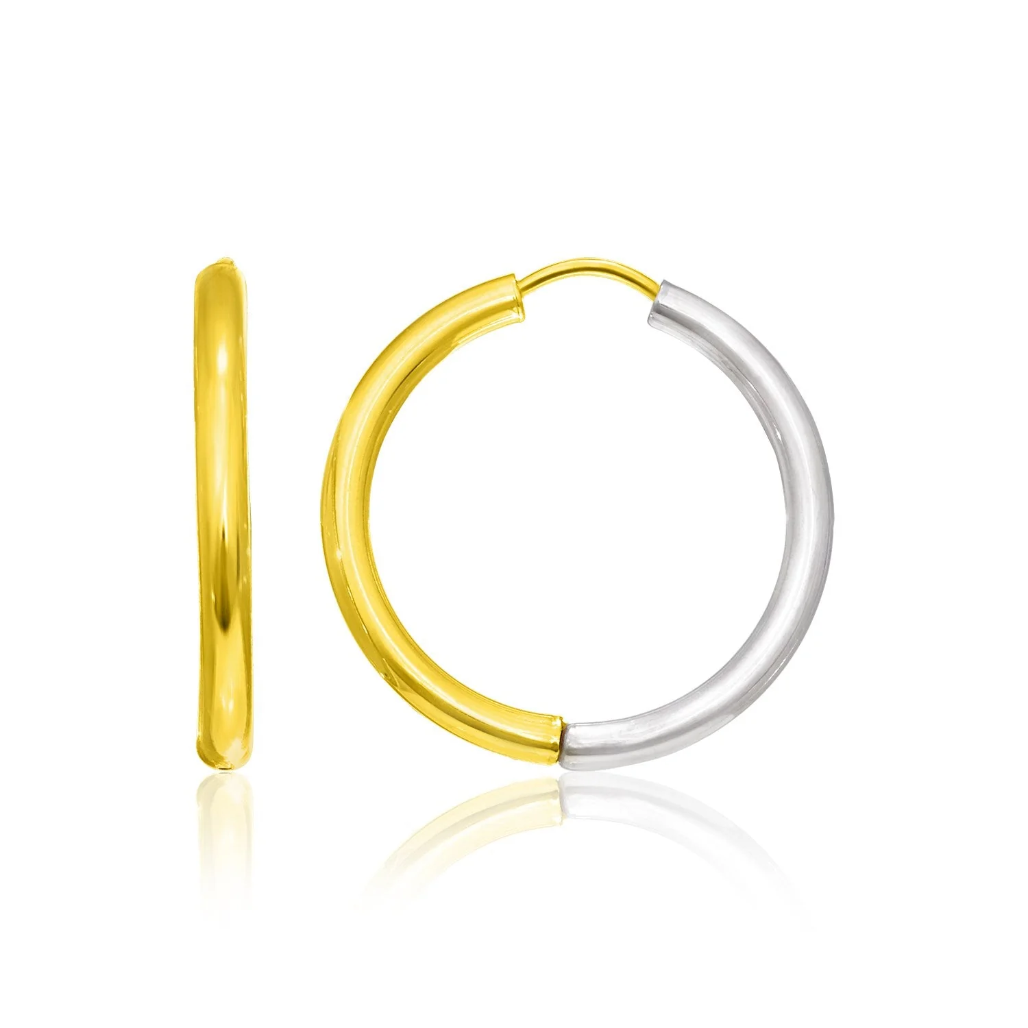 14k Two-Tone Gold Hoop Earrings in a Hinged Style - Image 2