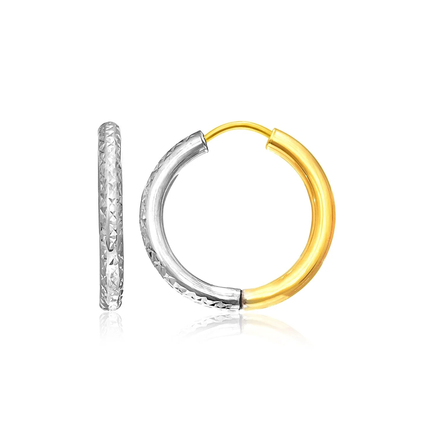 14k Two-Tone Gold Hoop Earrings with Textured Style - Image 2