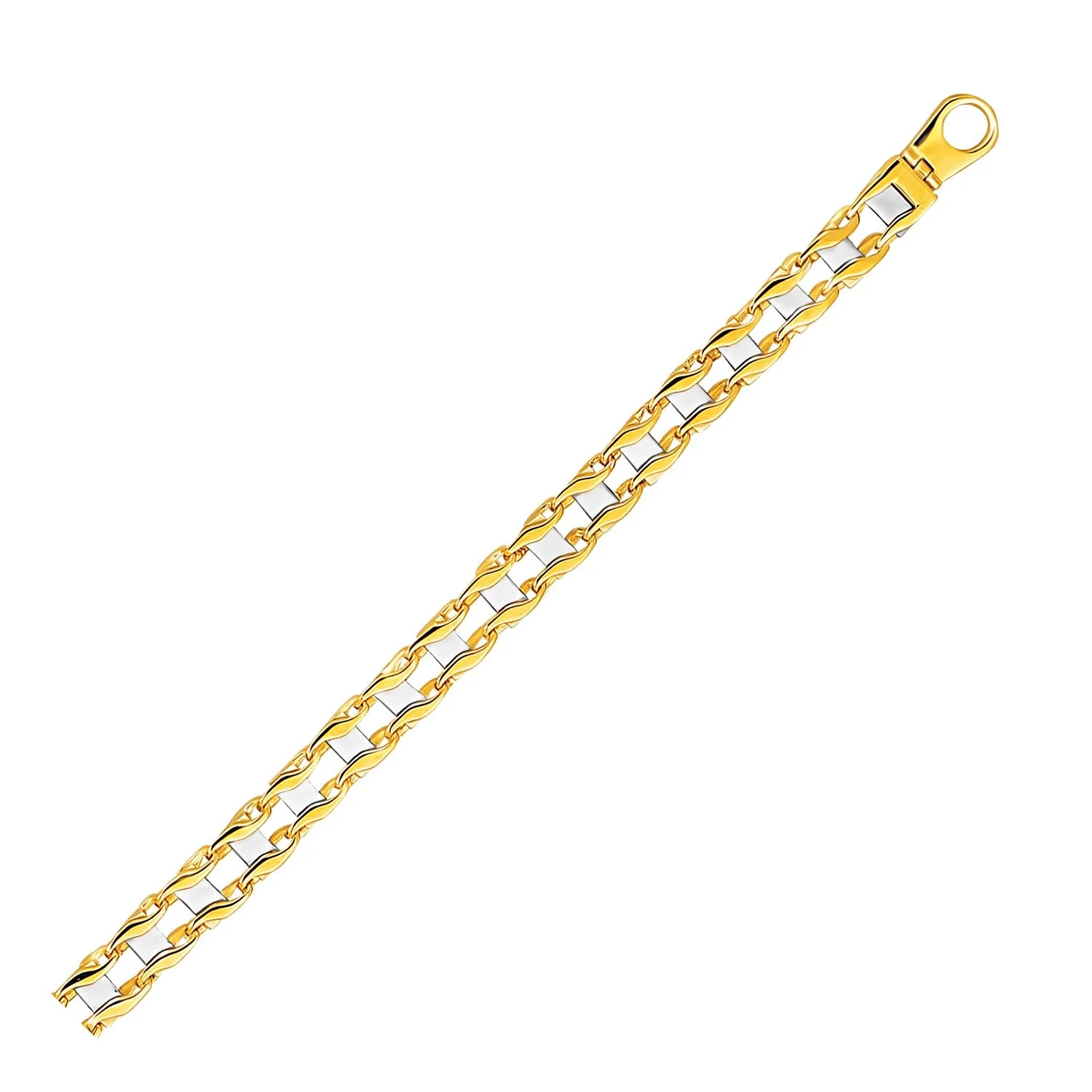 14k Two-Tone Gold Men's Bracelet with S Style Bar Links - Image 3