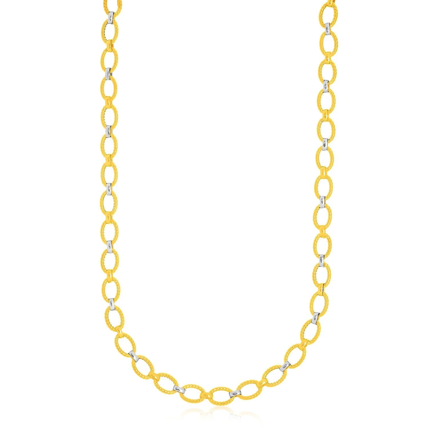 14k Two-Tone Gold Multi-Textured Oval Link Fancy Necklace - Image 3