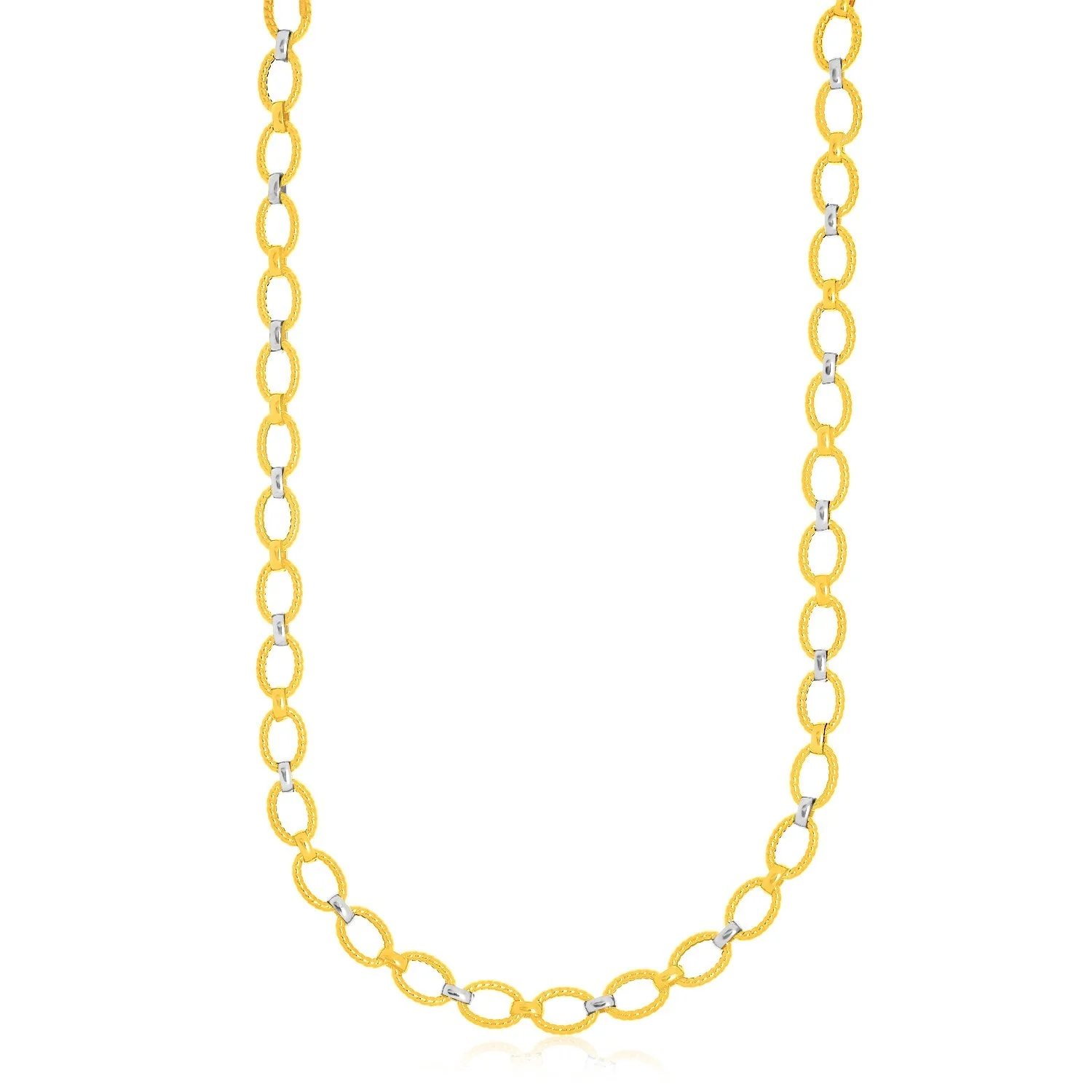 14k Two-Tone Gold Multi-Textured Oval Link Fancy Necklace - Image 4