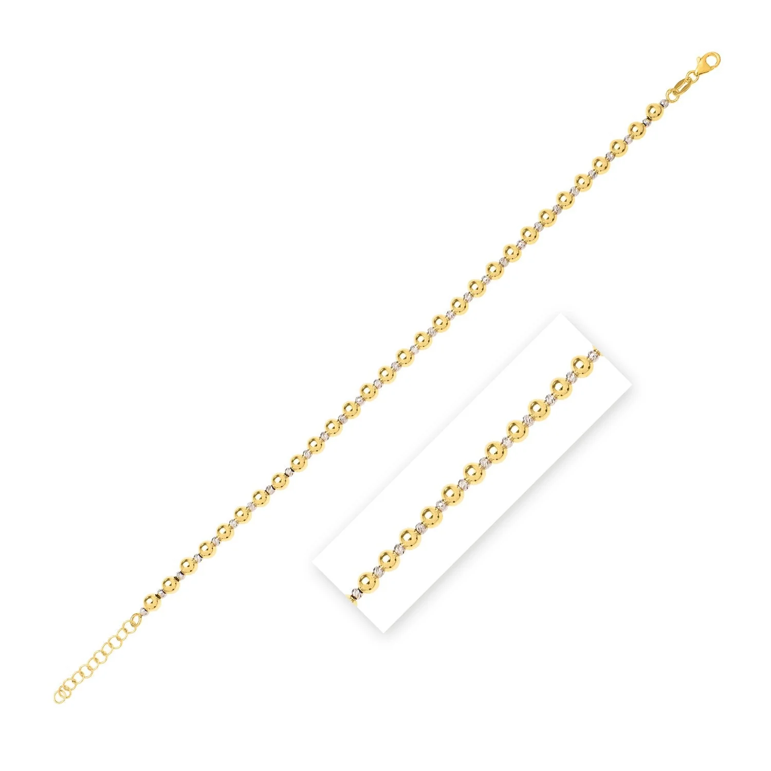 14k Two Tone Gold Polished Diamond Cut Bead Bracelet (4.00 mm) - Image 3