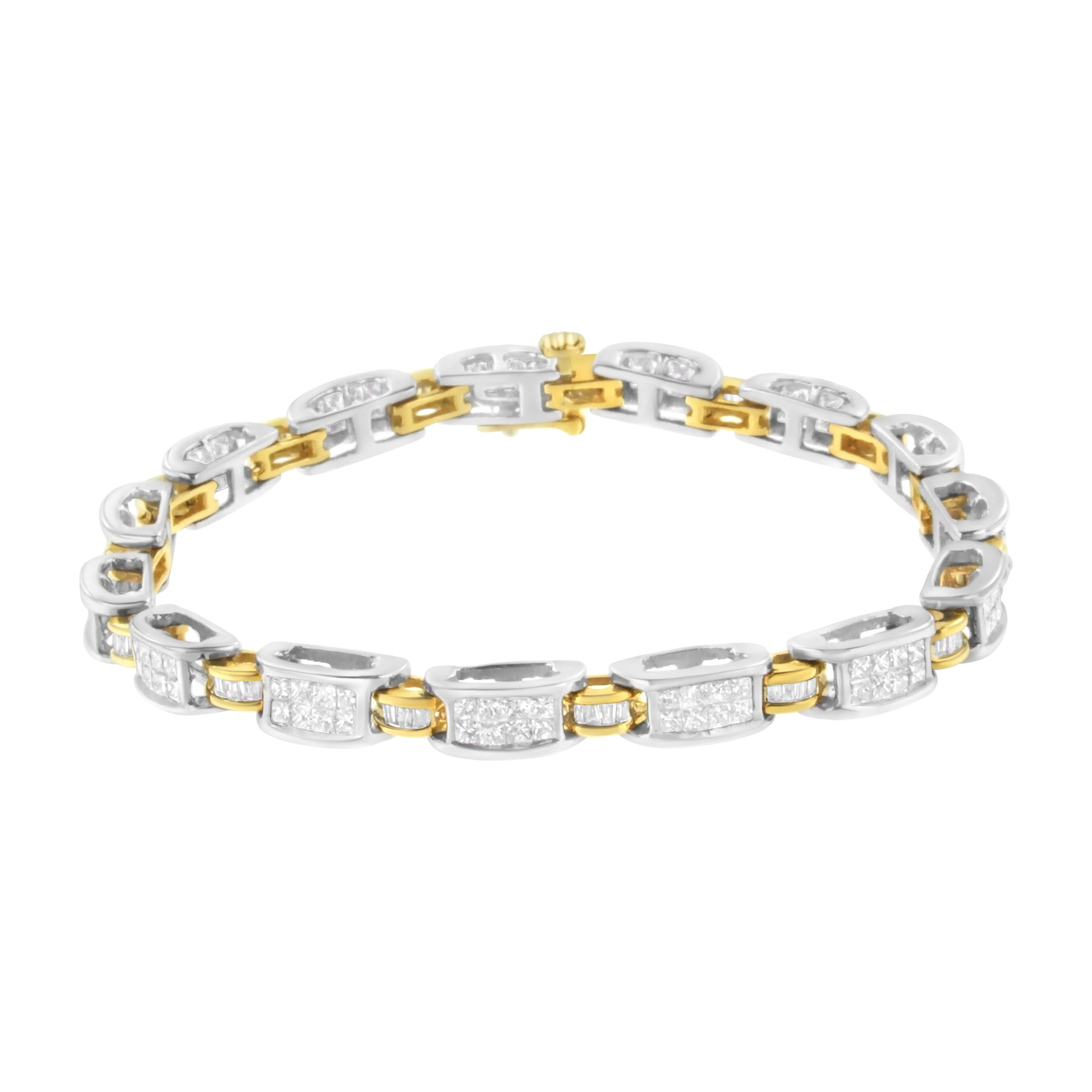 14K Two-Tone Gold Princess and Baguette-Cut Diamond Link Bracelet (3.00 cttw, H-I Color, SI1-SI2 Clarity) - Image 2