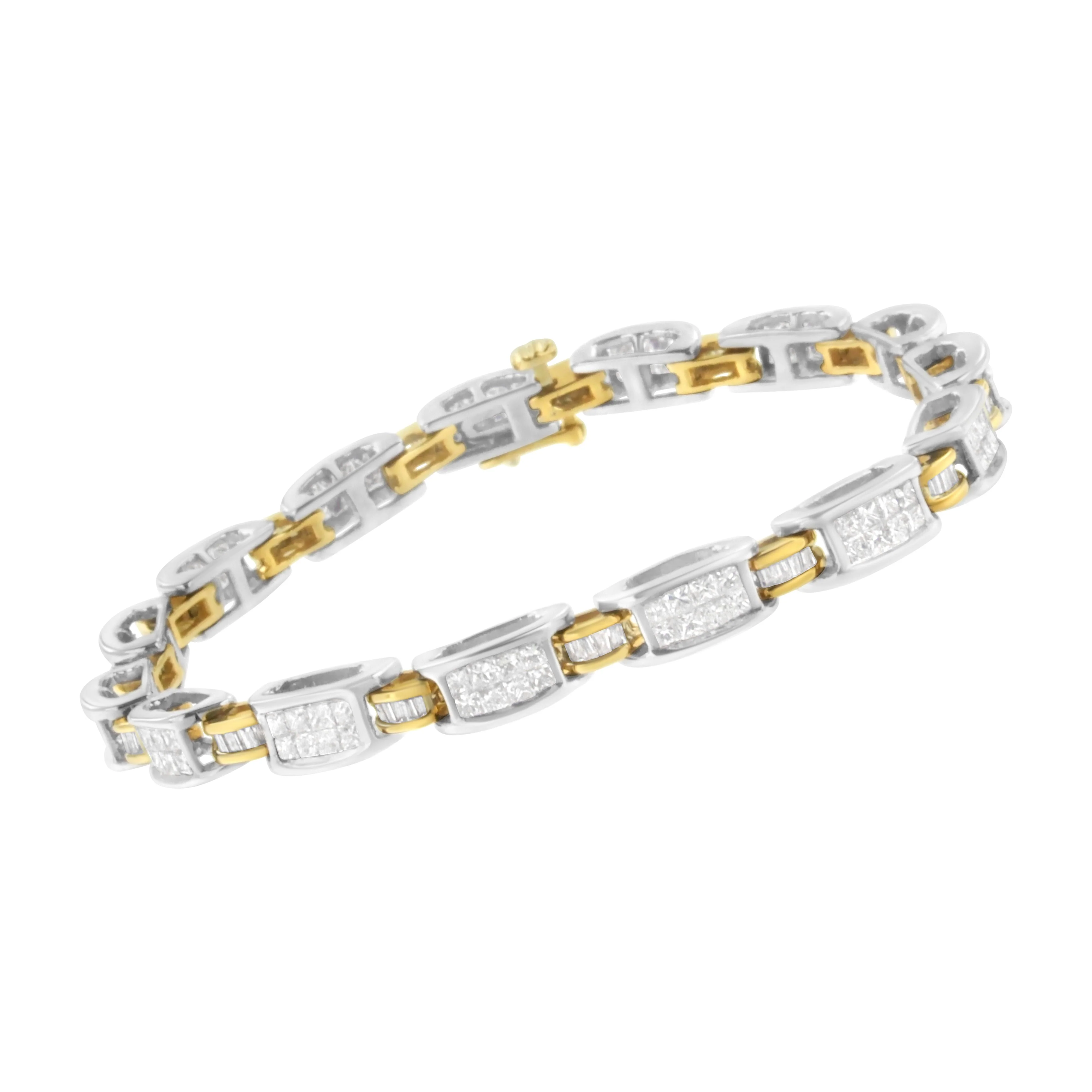 14K Two-Tone Gold Princess and Baguette-Cut Diamond Link Bracelet (3.00 cttw, H-I Color, SI1-SI2 Clarity) - Image 3