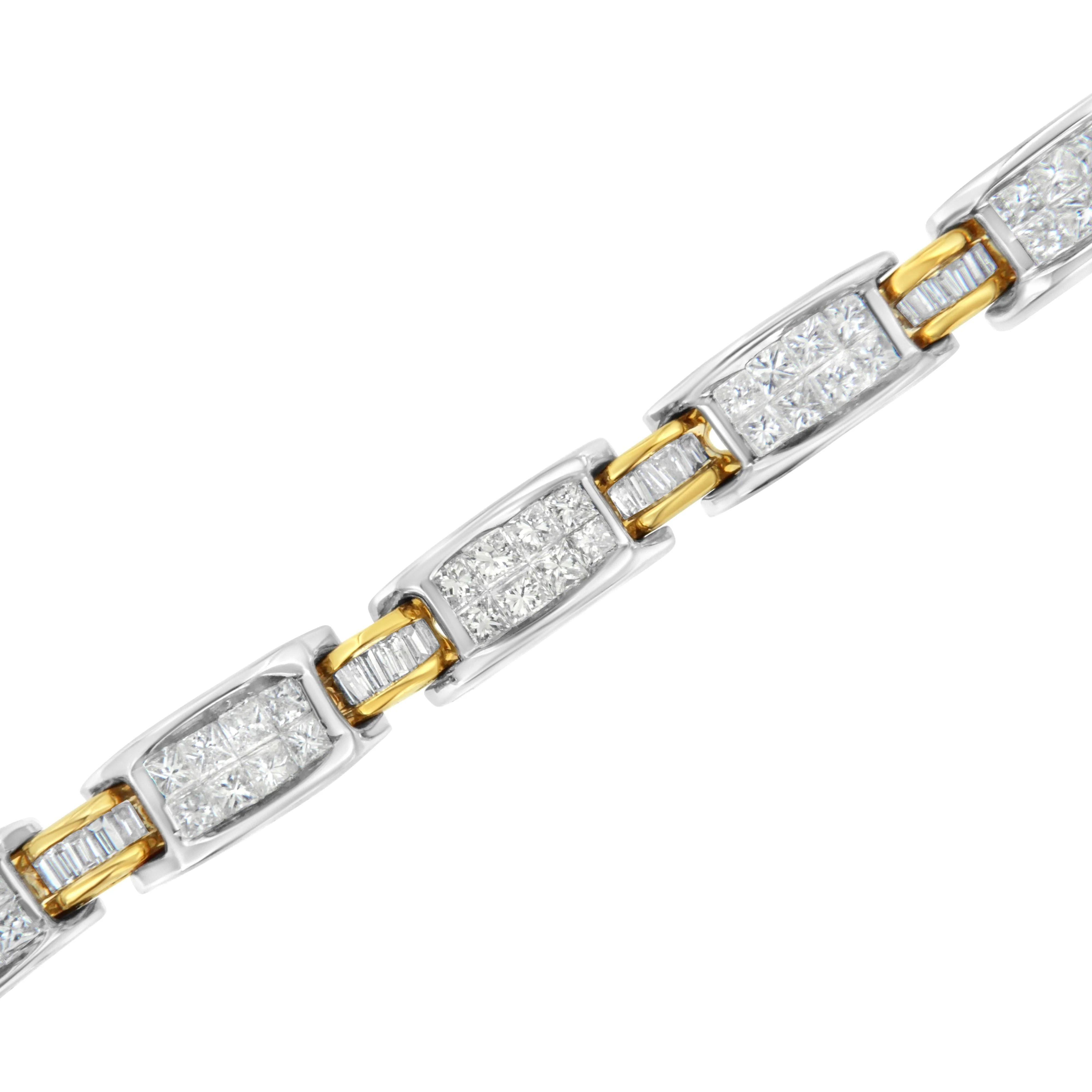 14K Two-Tone Gold Princess and Baguette-Cut Diamond Link Bracelet (3.00 cttw, H-I Color, SI1-SI2 Clarity) - Image 4