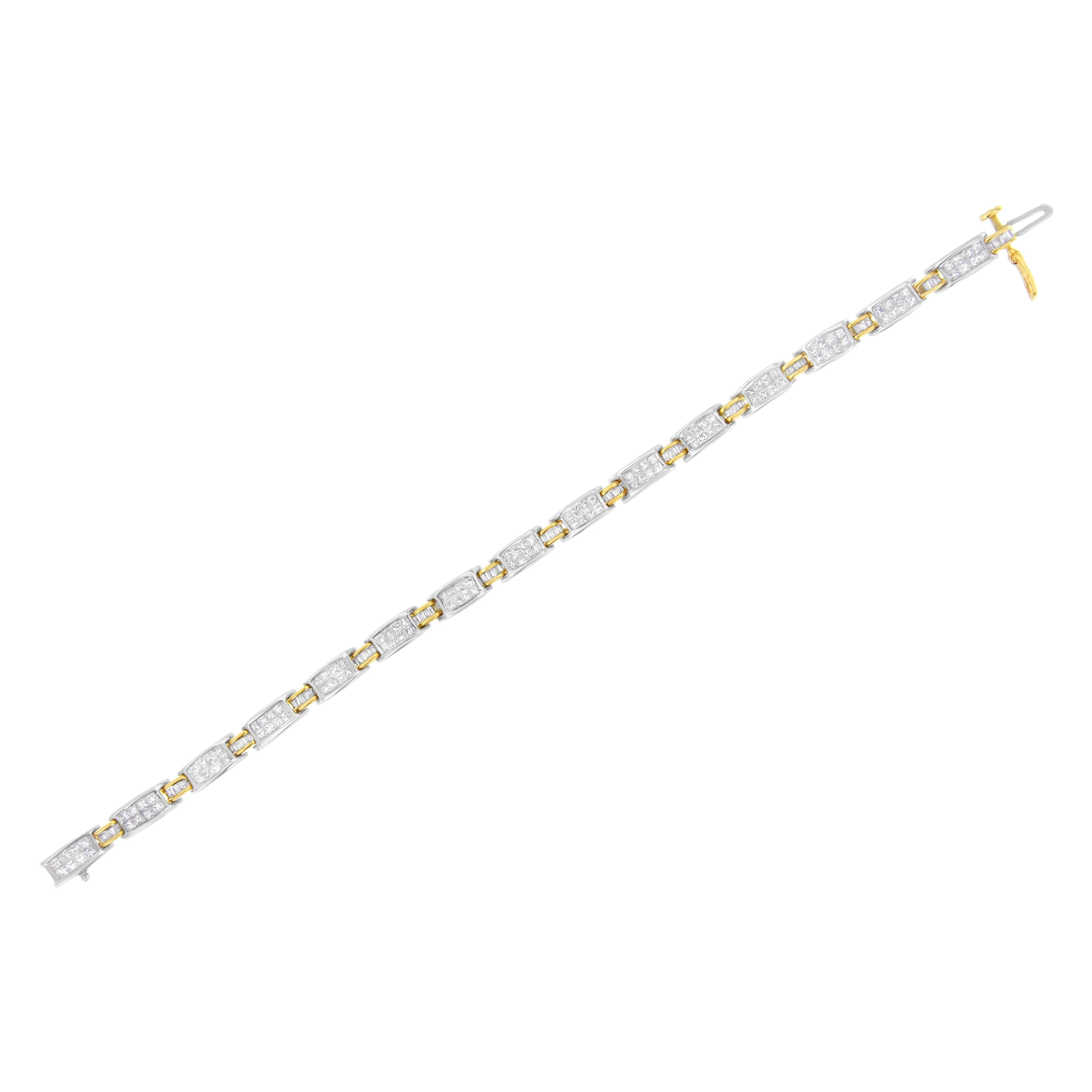 14K Two-Tone Gold Princess and Baguette-Cut Diamond Link Bracelet (3.00 cttw, H-I Color, SI1-SI2 Clarity) - Image 5