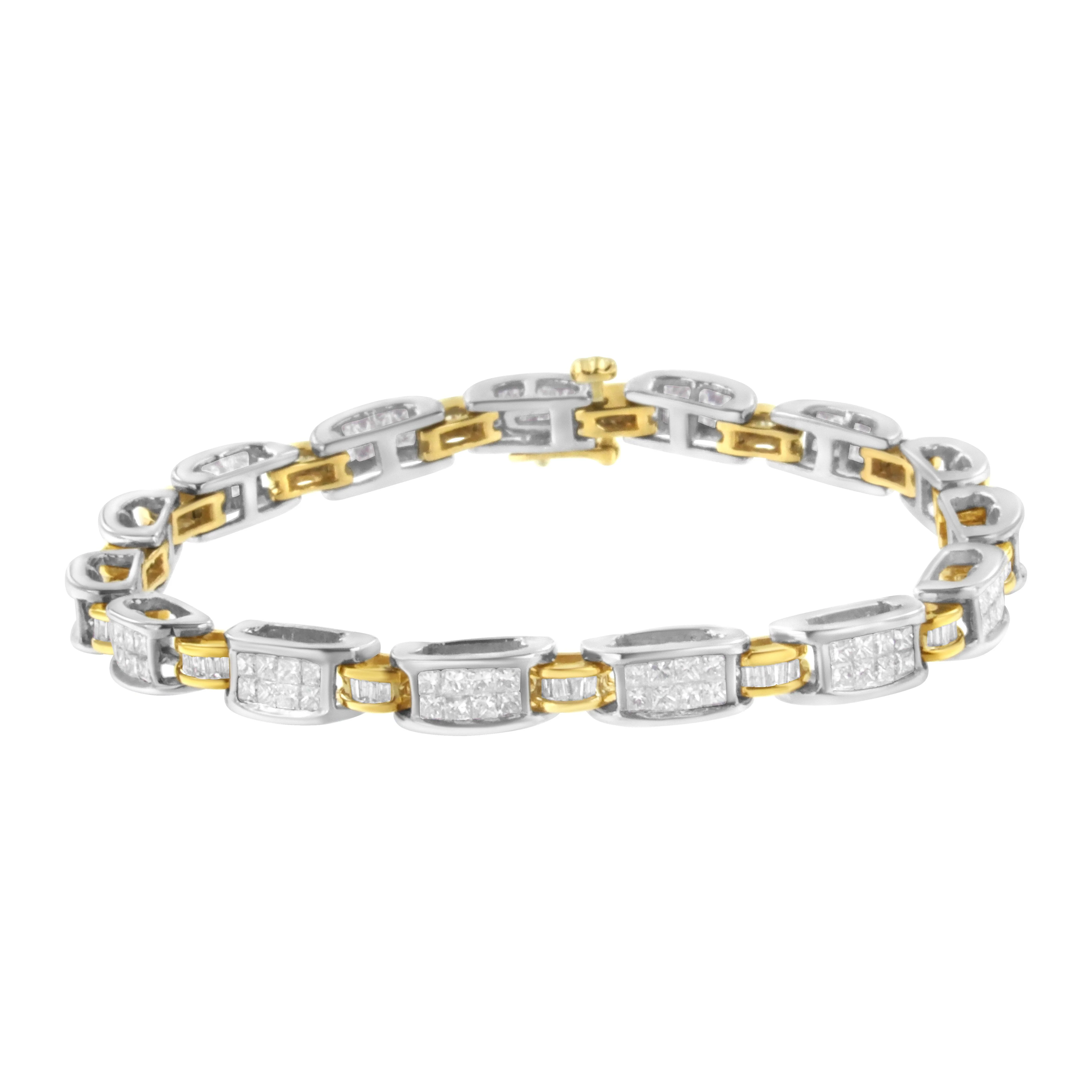 14K Two-Tone Gold Princess and Baguette-Cut Diamond Link Bracelet (3.00 cttw, H-I Color, SI1-SI2 Clarity) - Image 6