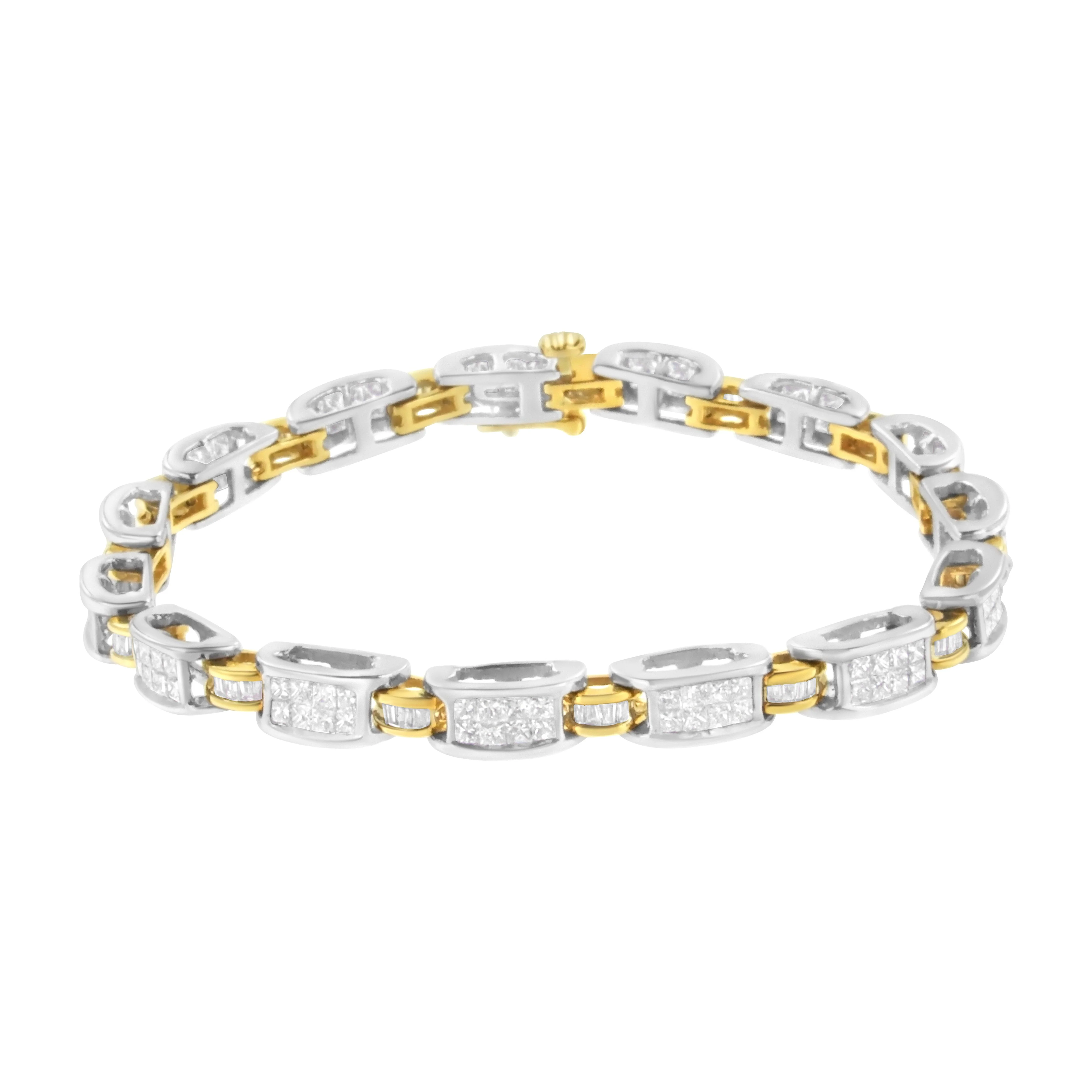 14K Two-Tone Gold Princess and Baguette-Cut Diamond Link Bracelet (3.00 cttw, H-I Color, SI1-SI2 Clarity) - Image 7