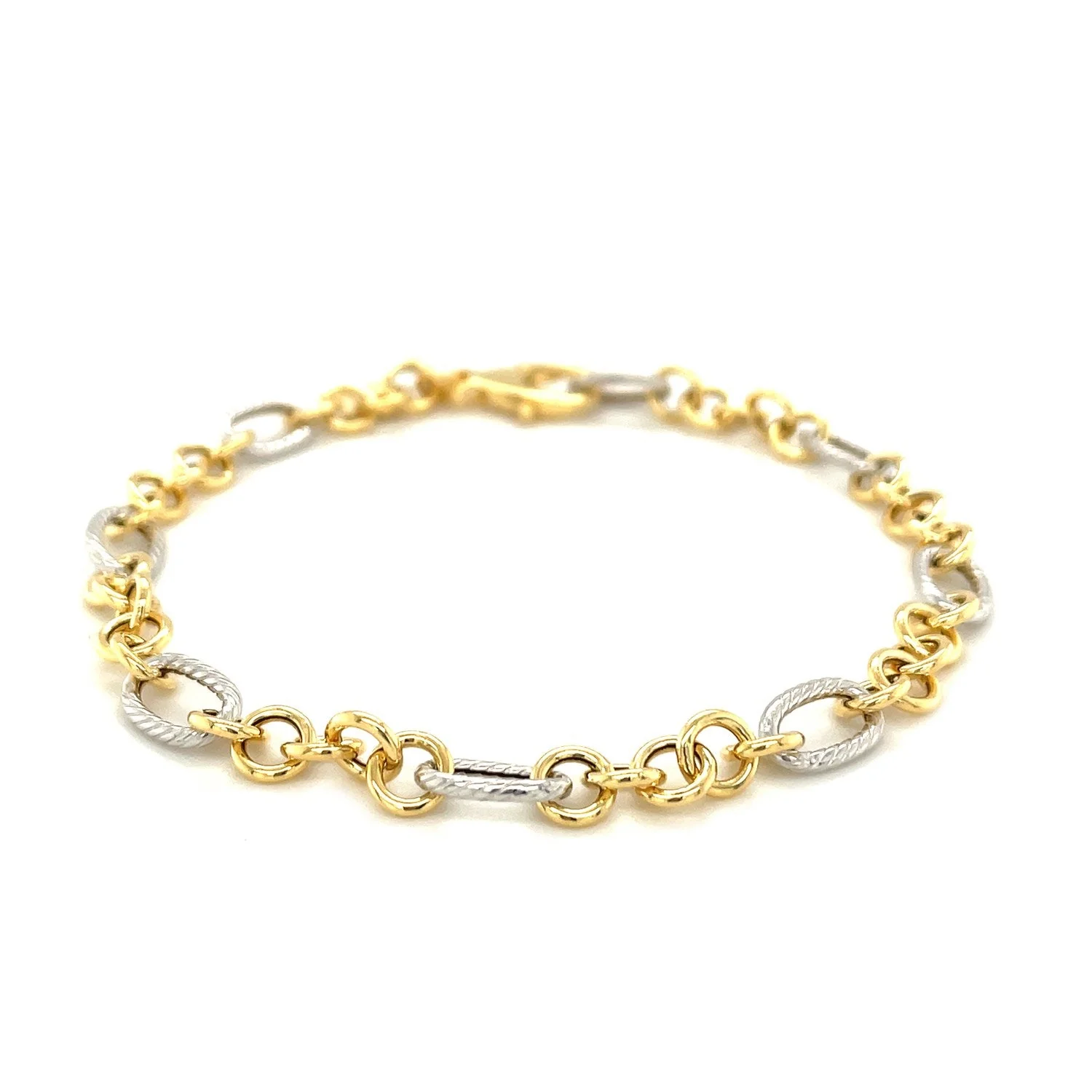 14k Two-Tone Gold Rope Motif Oval and Round Link Chain Bracelet - Image 6